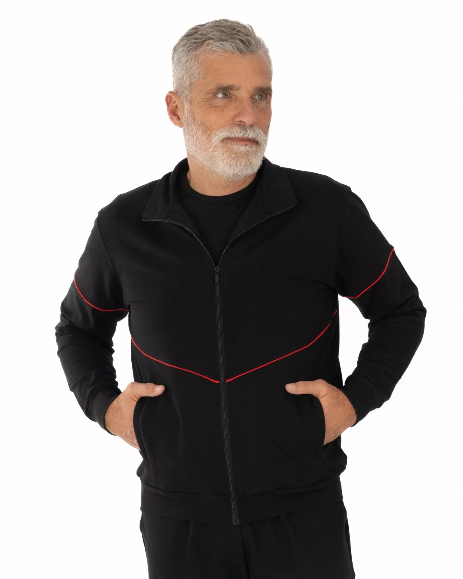 Trening bărbați negru cu vipușcă în V și buzunare cu fermoar