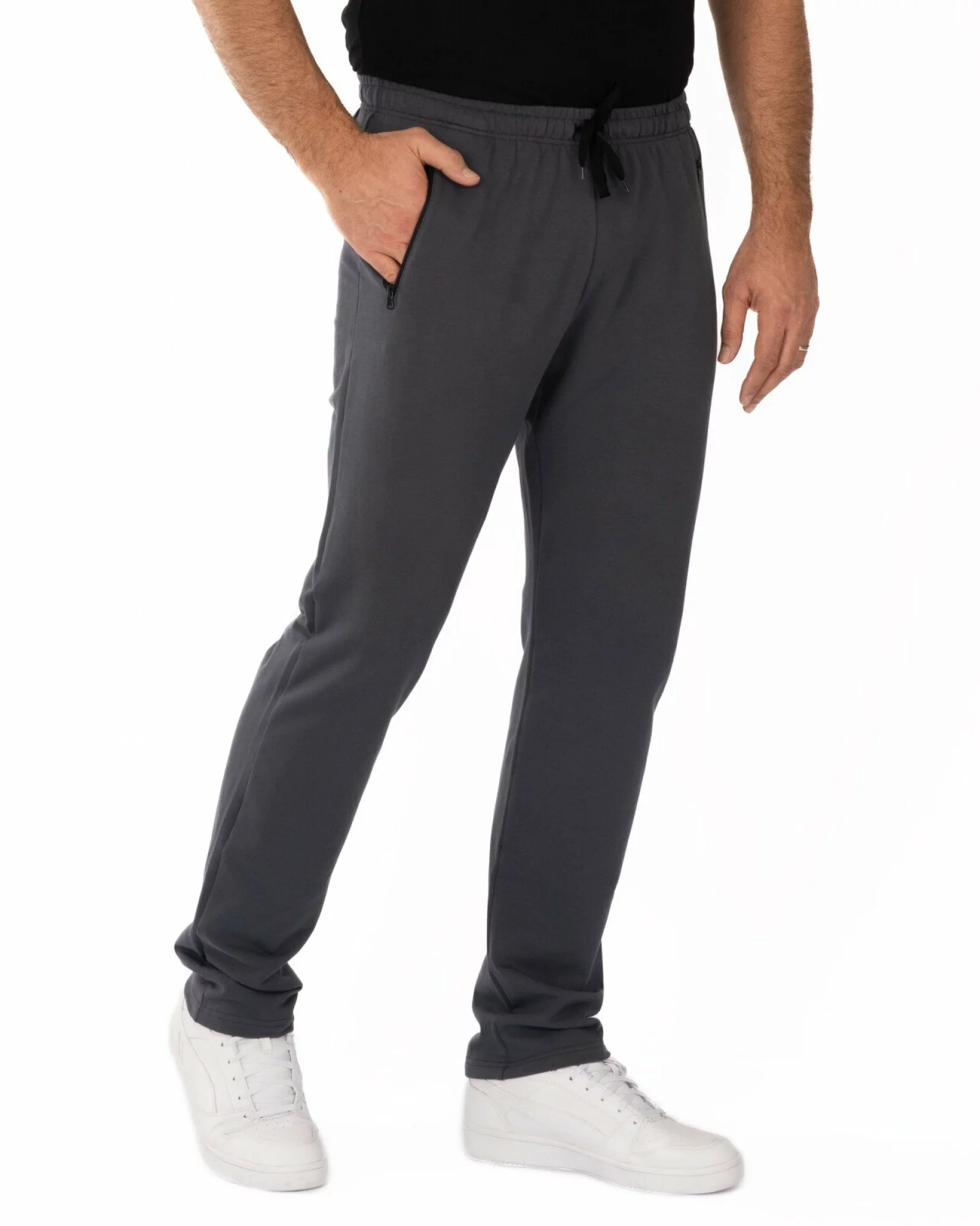 Pantaloni gri închis model clasic buzunare cu fermoar