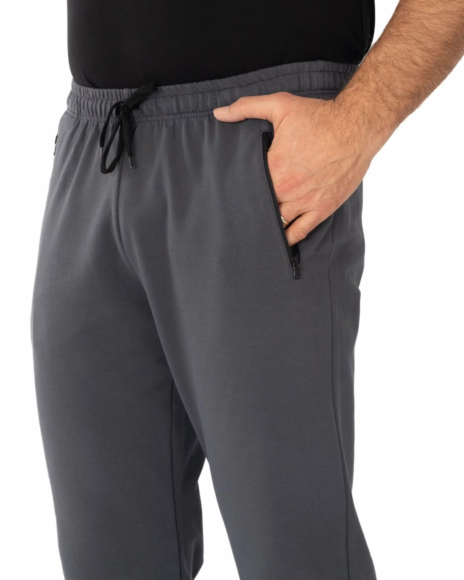 Pantaloni gri închis model clasic buzunare cu fermoar
