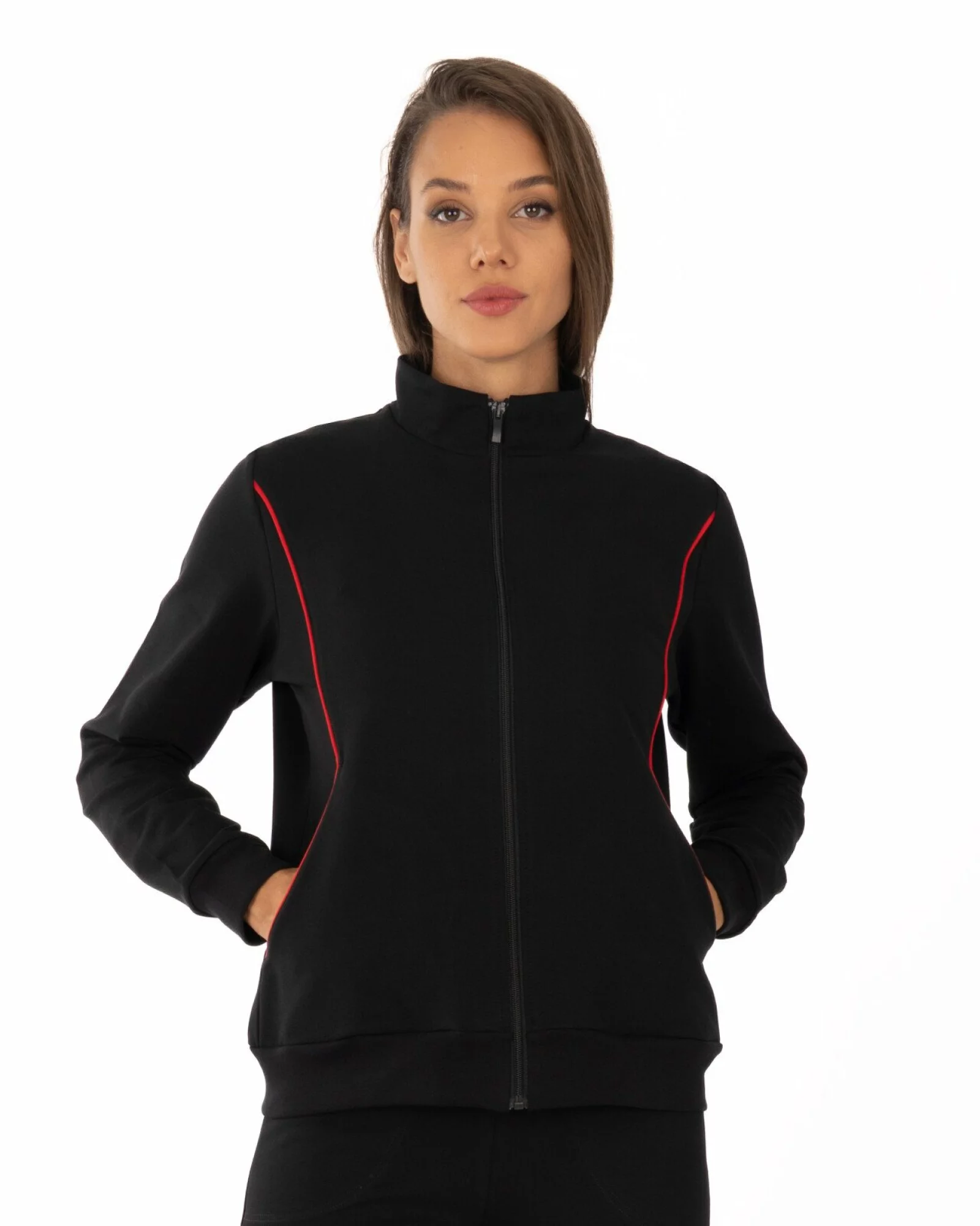 Trening negru bumbac elastan contur discret