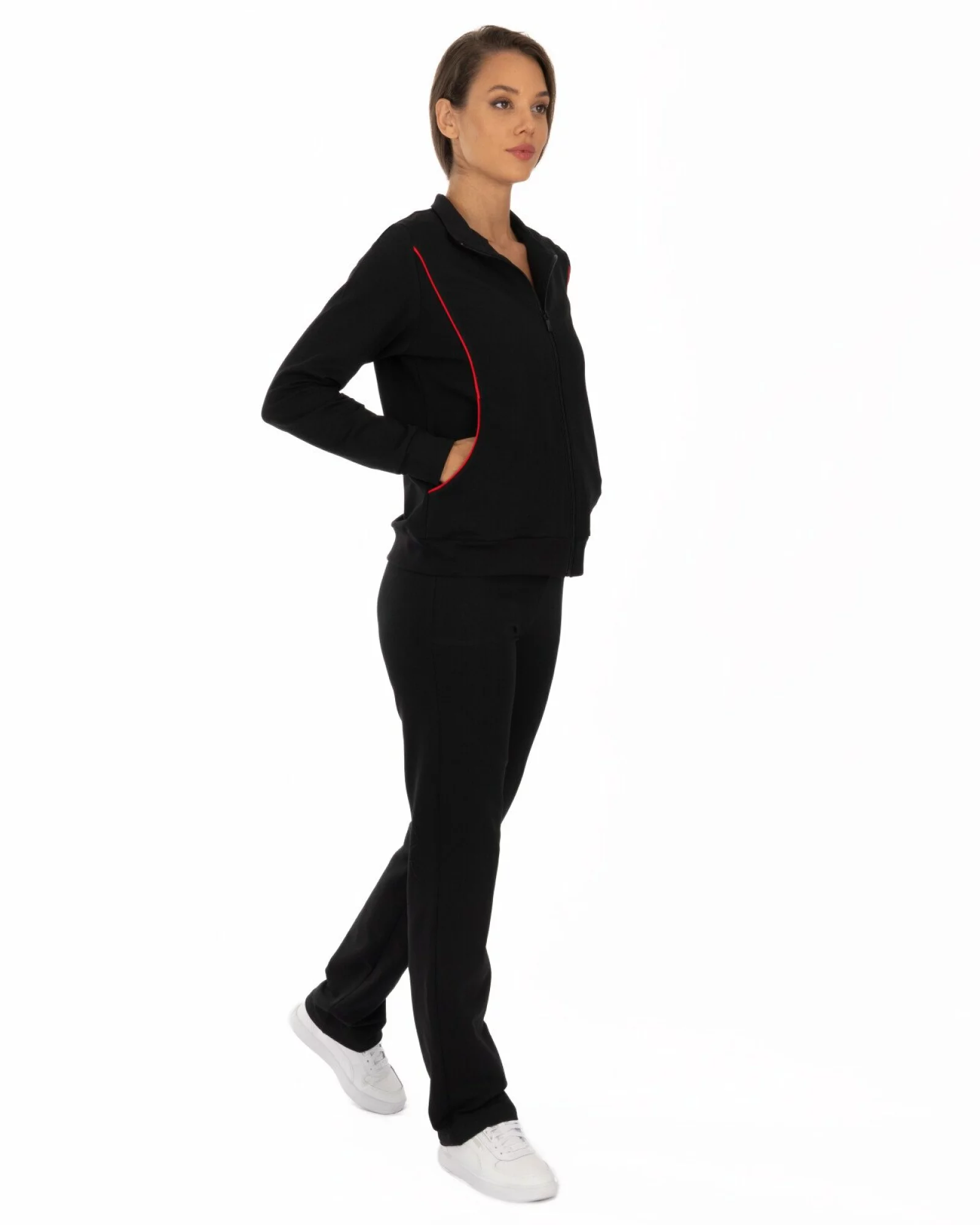 Trening negru bumbac elastan contur discret