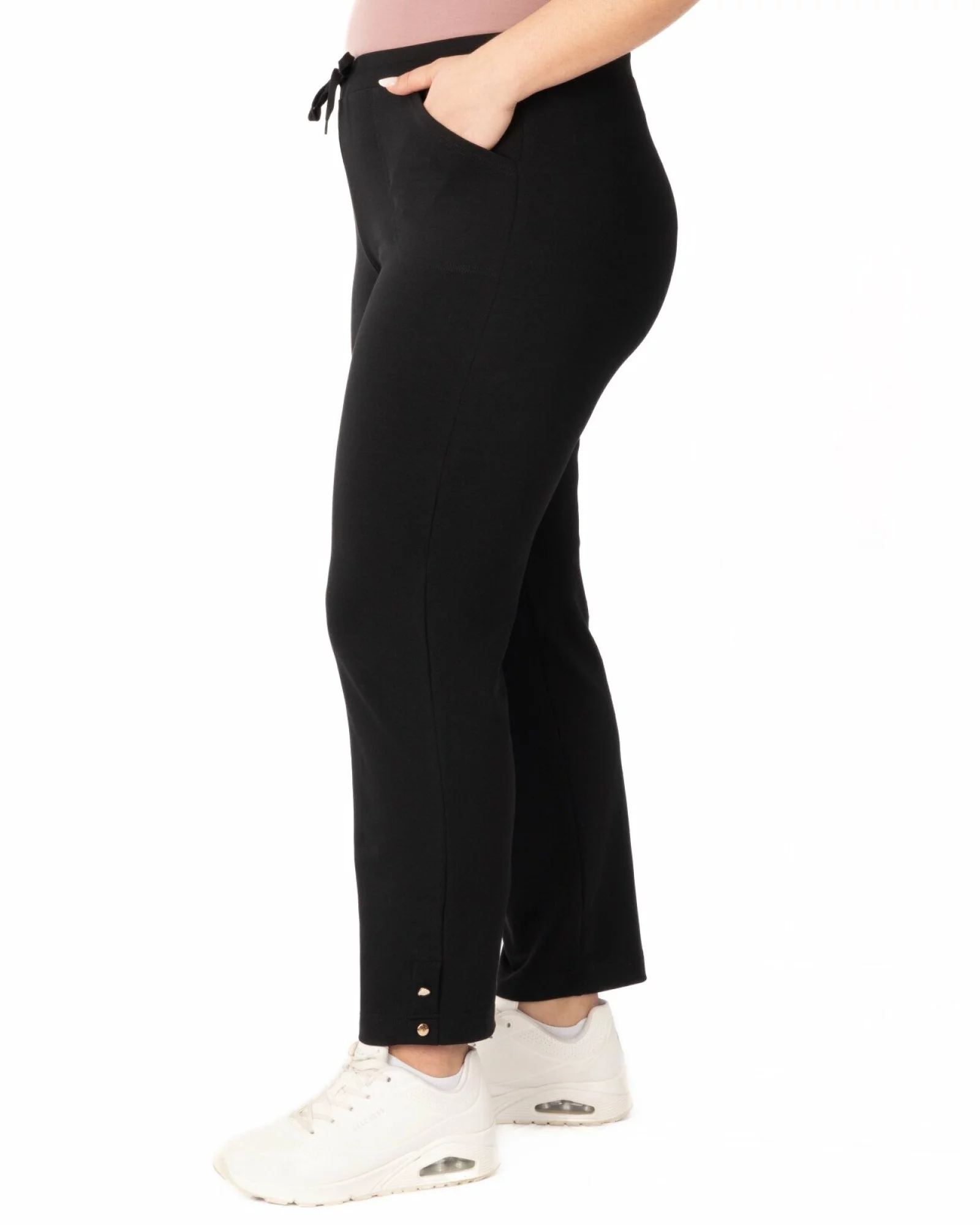 Pantaloni negri 7/8 mărimi mari șliț lateral nasturi