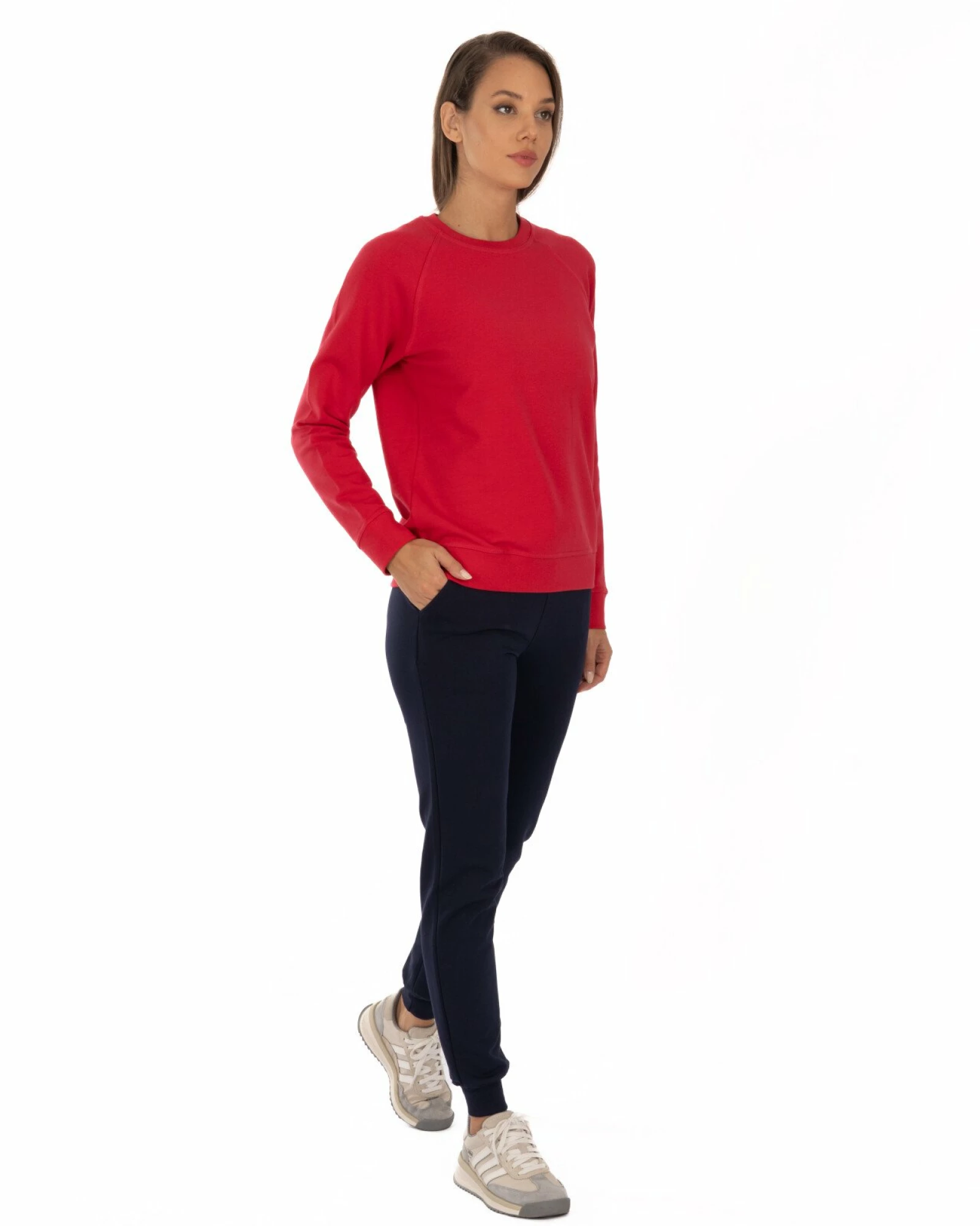 Pantaloni damă bleumarin, croi conic, cu manșete la tiv