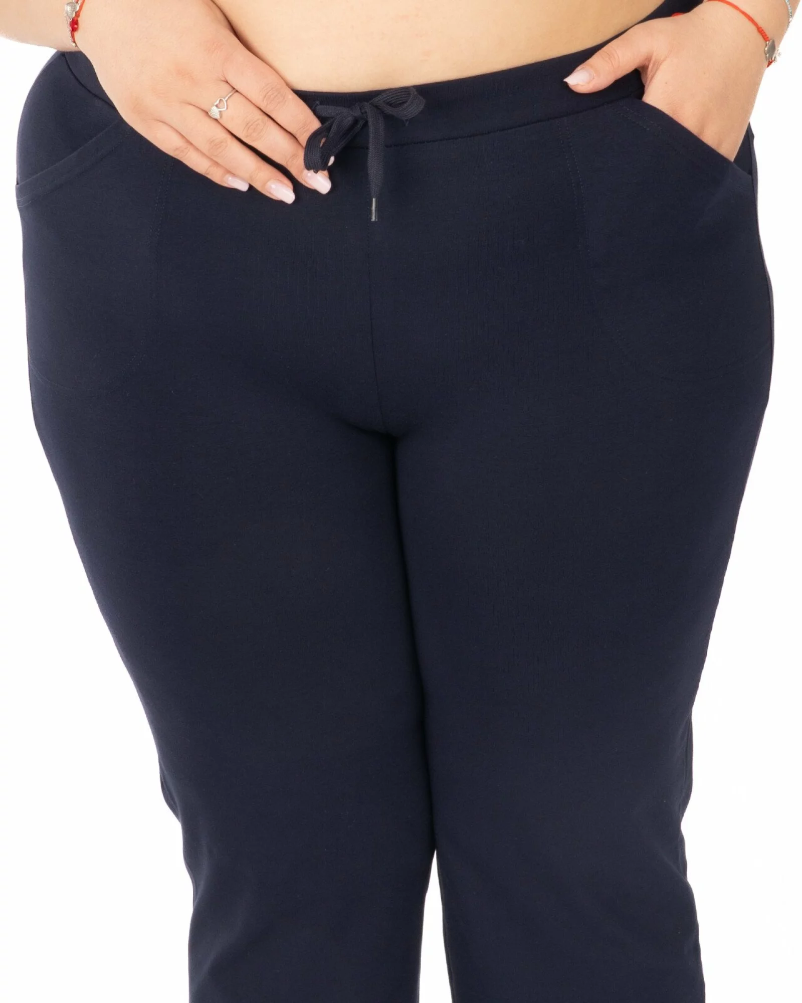 Pantaloni bleumarin 3/4 mărimi mari buzunare aplicate