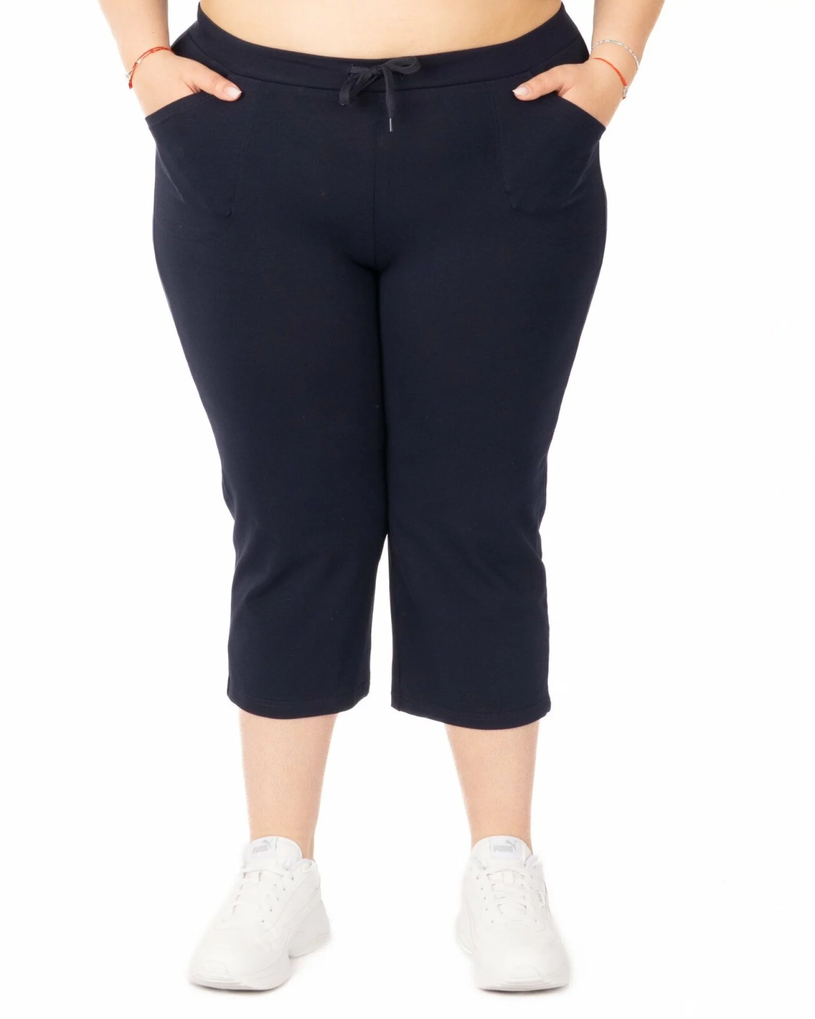 Pantaloni bleumarin 3/4 mărimi mari buzunare aplicate