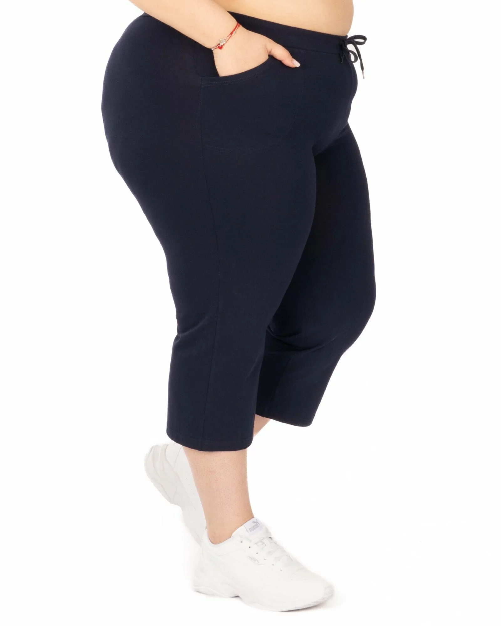 Pantaloni bleumarin 3/4 mărimi mari buzunare aplicate