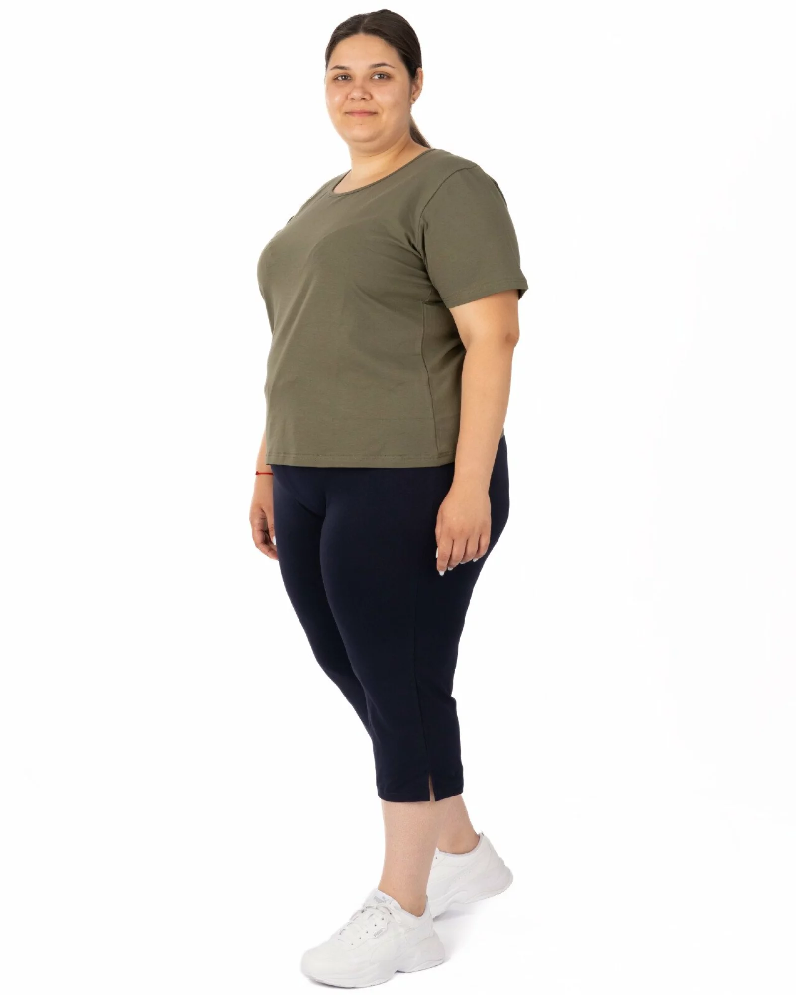 Pantaloni bleumarin 3/4 mărimi mari șliț lateral