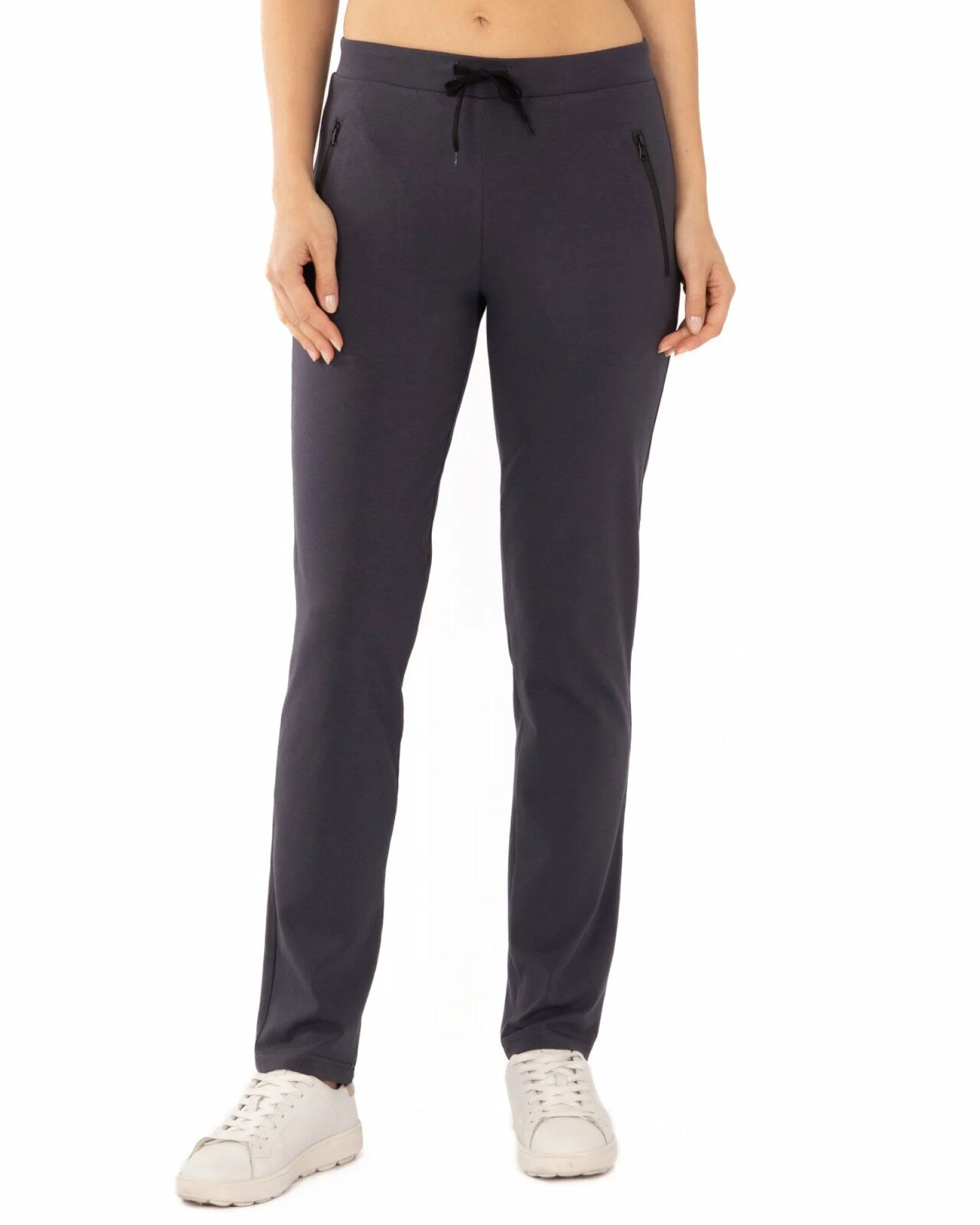 Pantaloni gri de vară croi conic buzunare fermoar