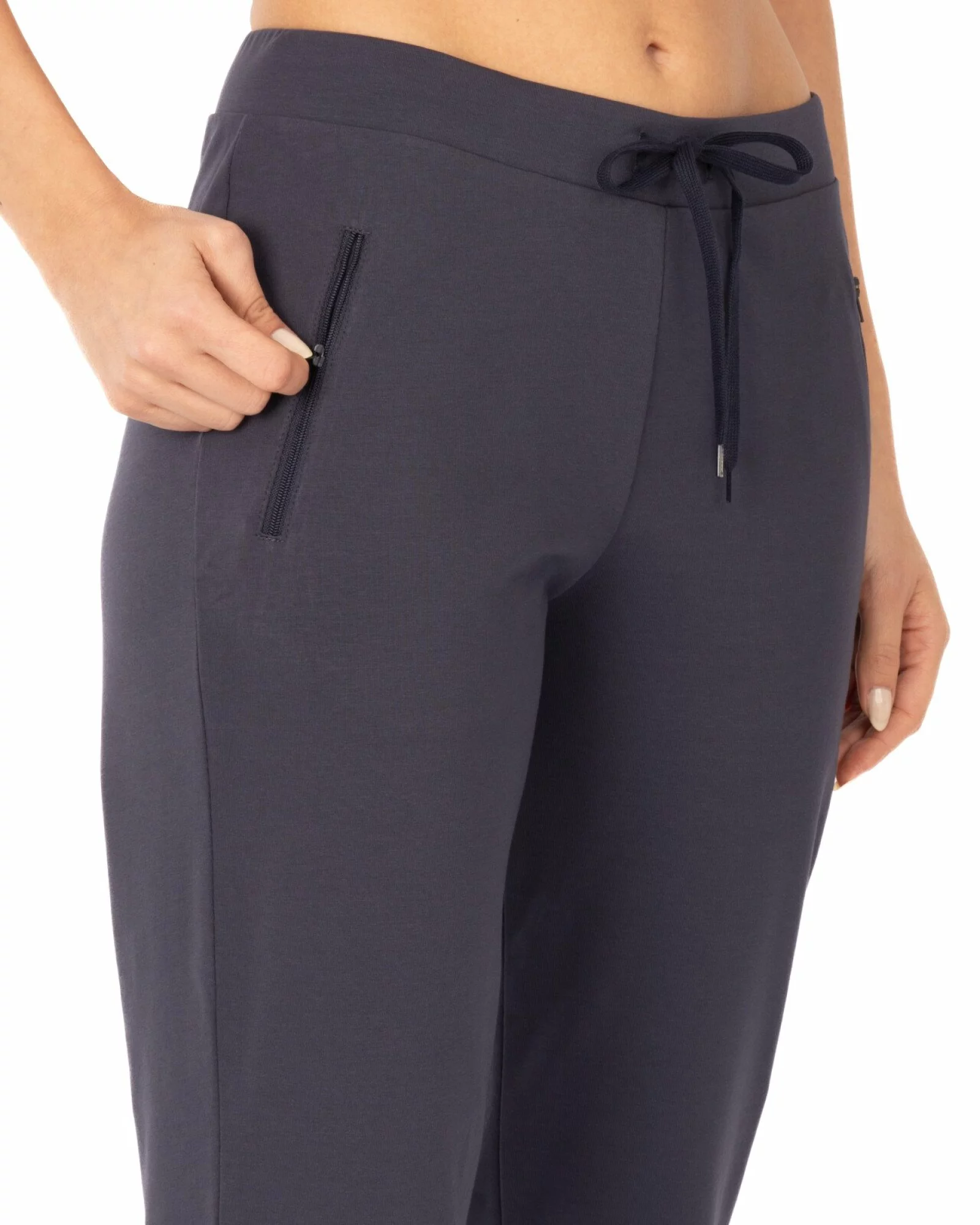 Pantaloni gri de vară croi conic buzunare fermoar