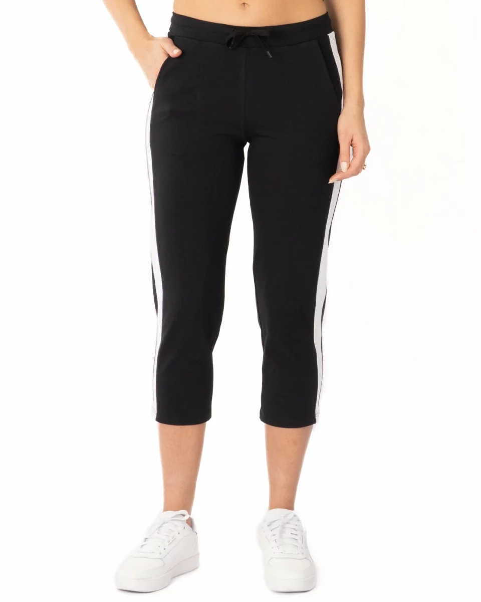 Pantaloni negri 3/4 inserție laterală albă