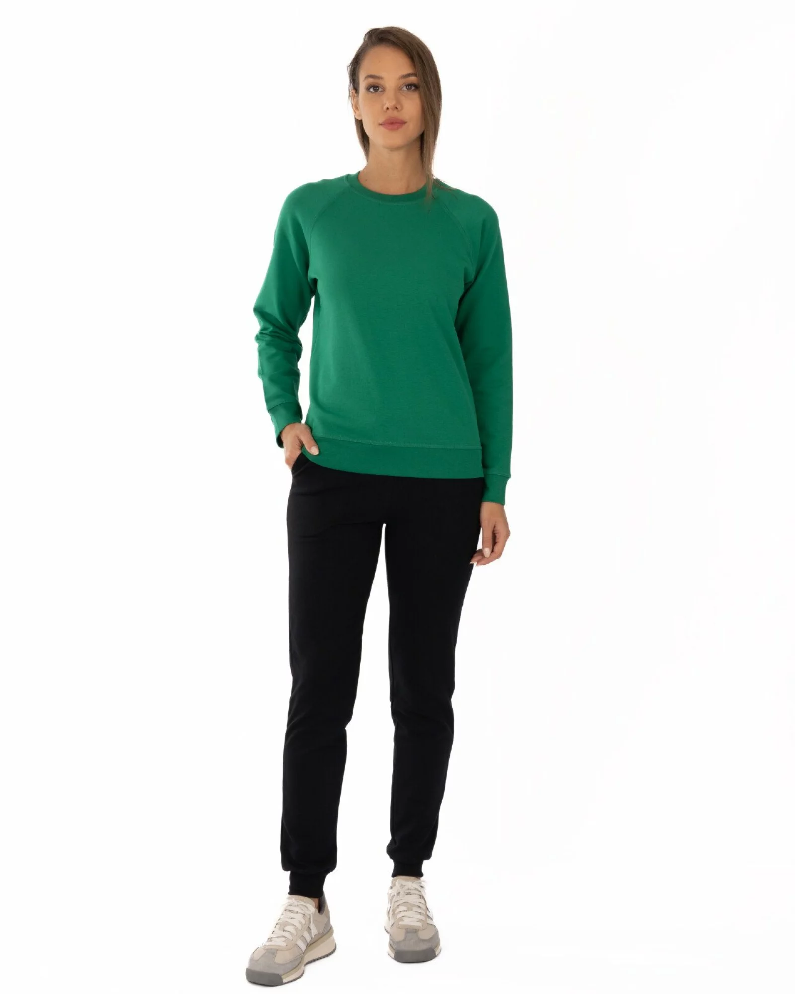 Pantaloni damă negri, croi conic, cu manșete la tiv