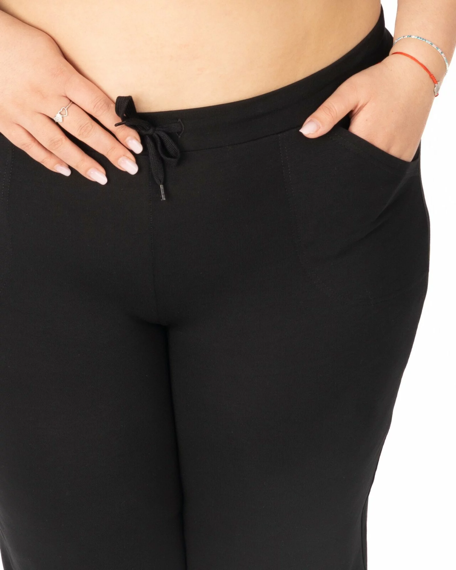 Pantaloni negri 3/4 mărimi mari buzunare aplicate