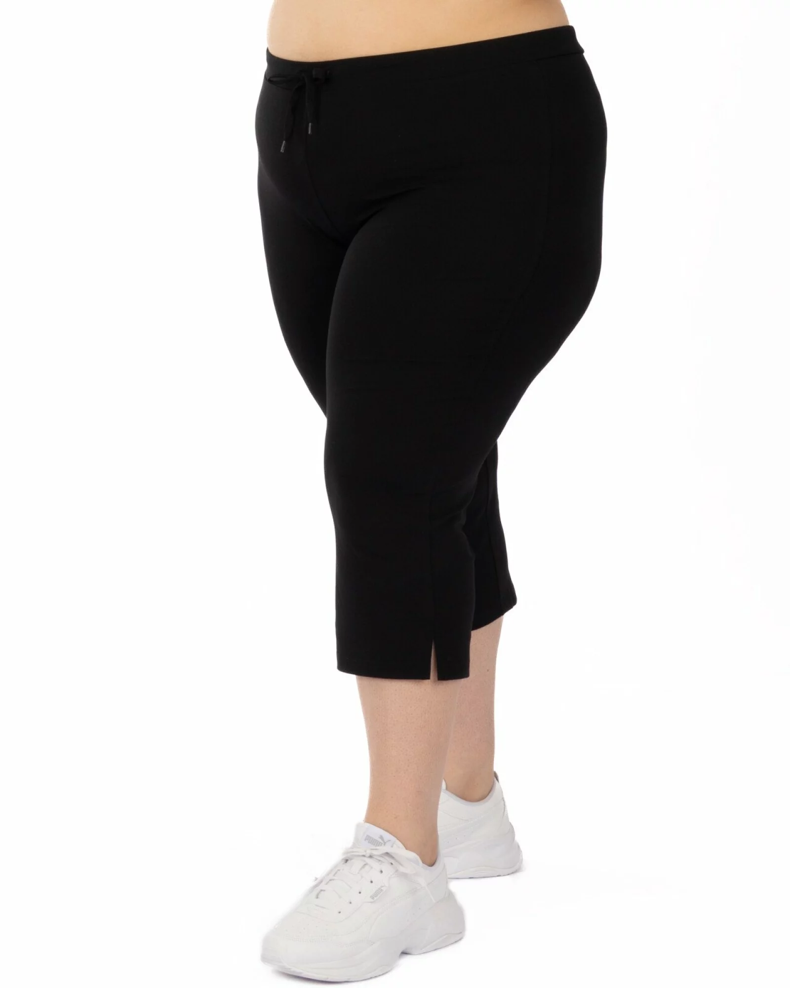 Pantaloni negri 3/4 mărimi mari șliț lateral
