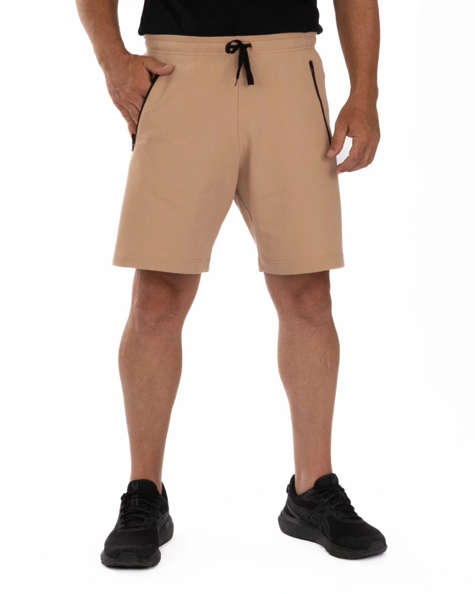 Pantaloni scurți bej fermoare contrast