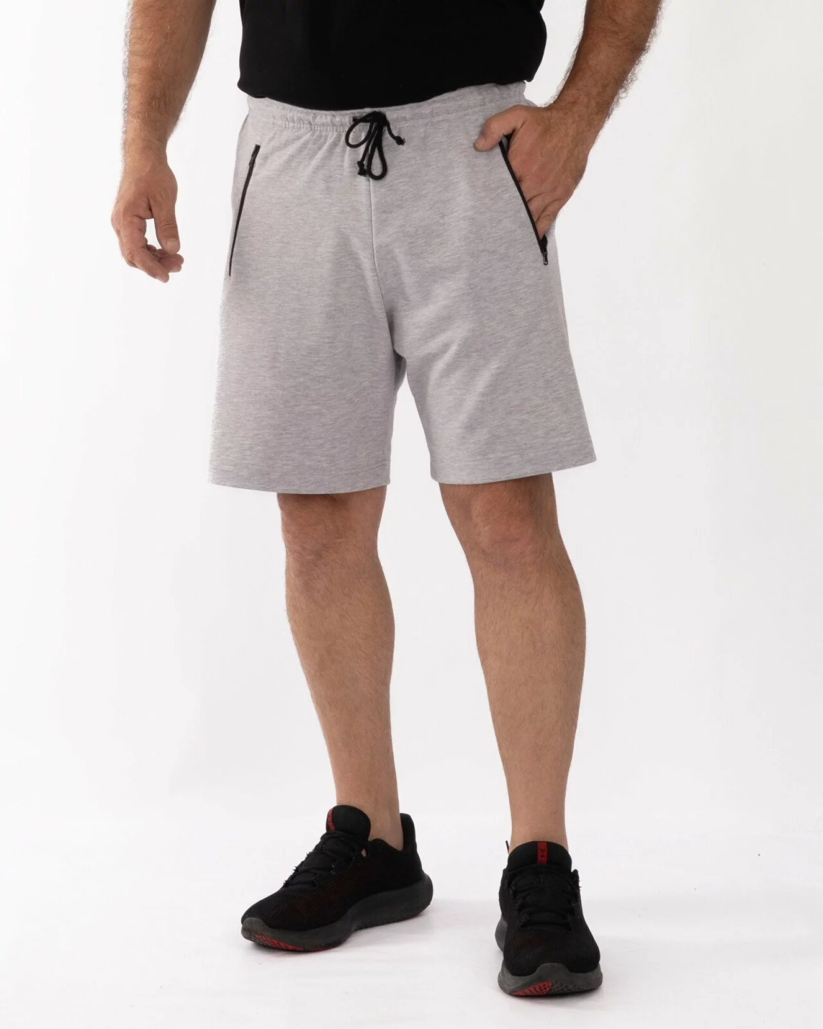 Pantaloni scurți gri melanj fermoare contrast