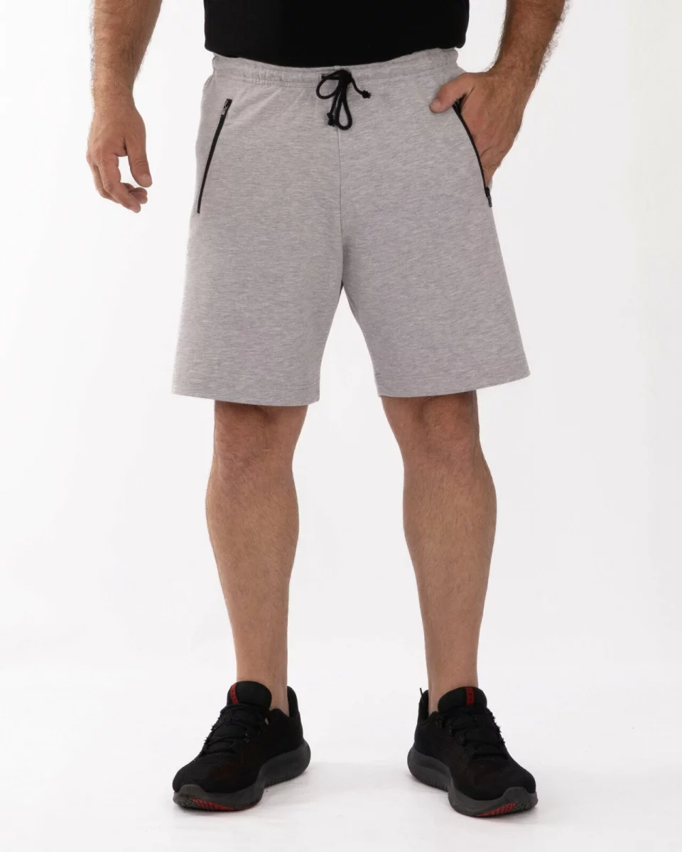 Pantaloni scurți gri melanj fermoare contrast