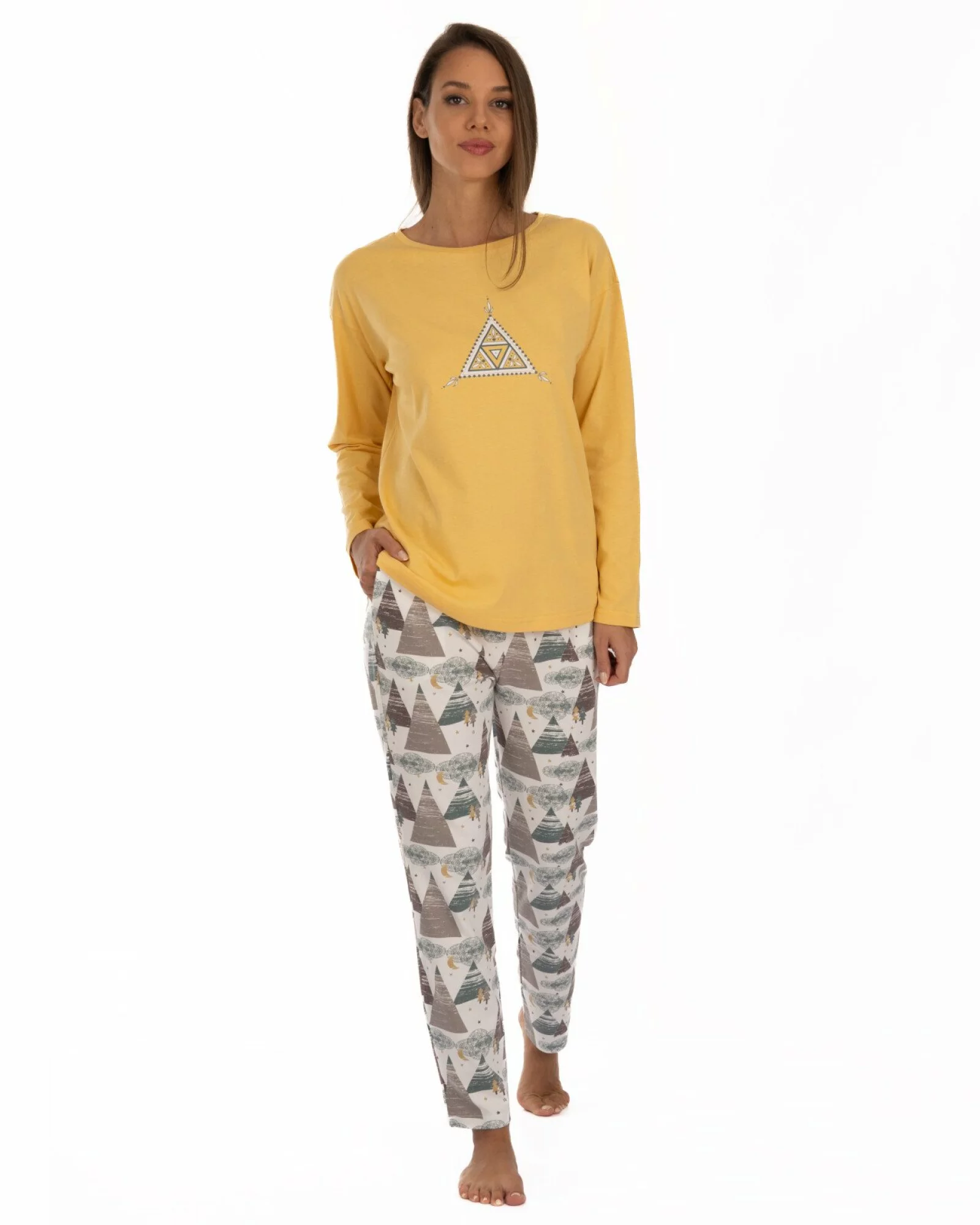 Pijama damă golden din bumbac, lejeră, cu imprimeu