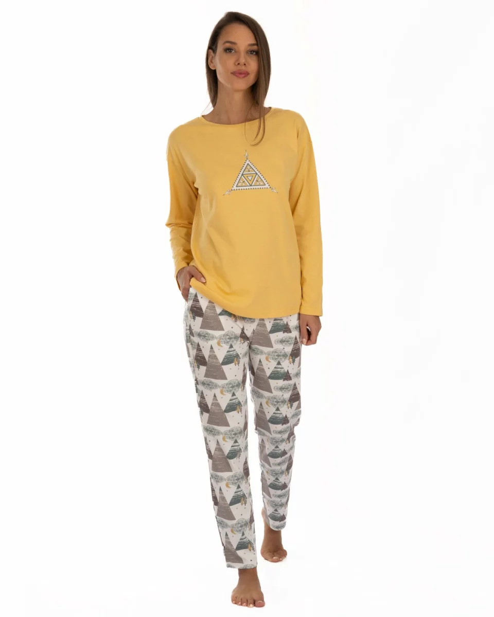 Pijama damă golden din bumbac, lejeră, cu imprimeu