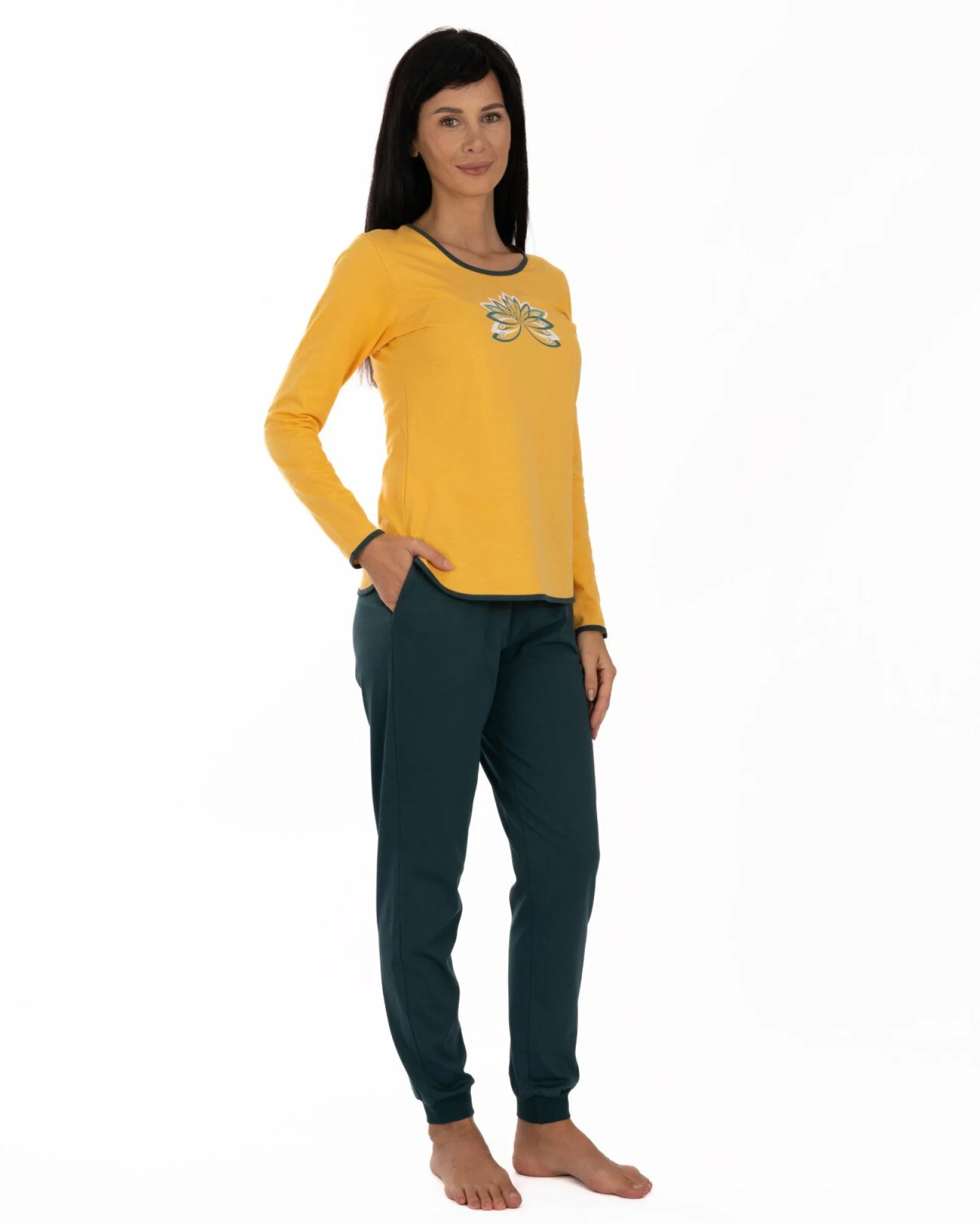 Pijama golden din bumbac cu terminații conturate