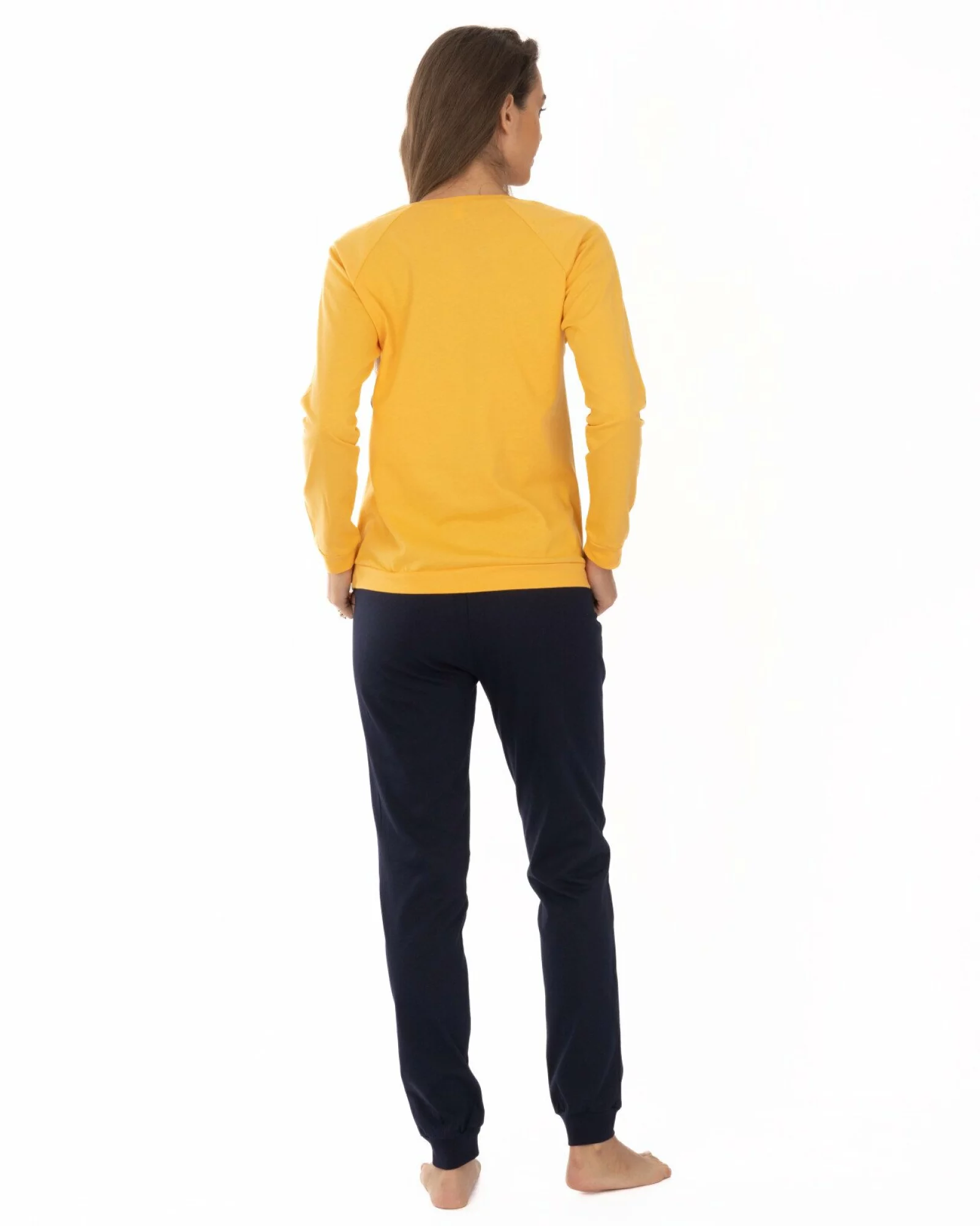 Pijama golden din bumbac, model raglan cu manșete