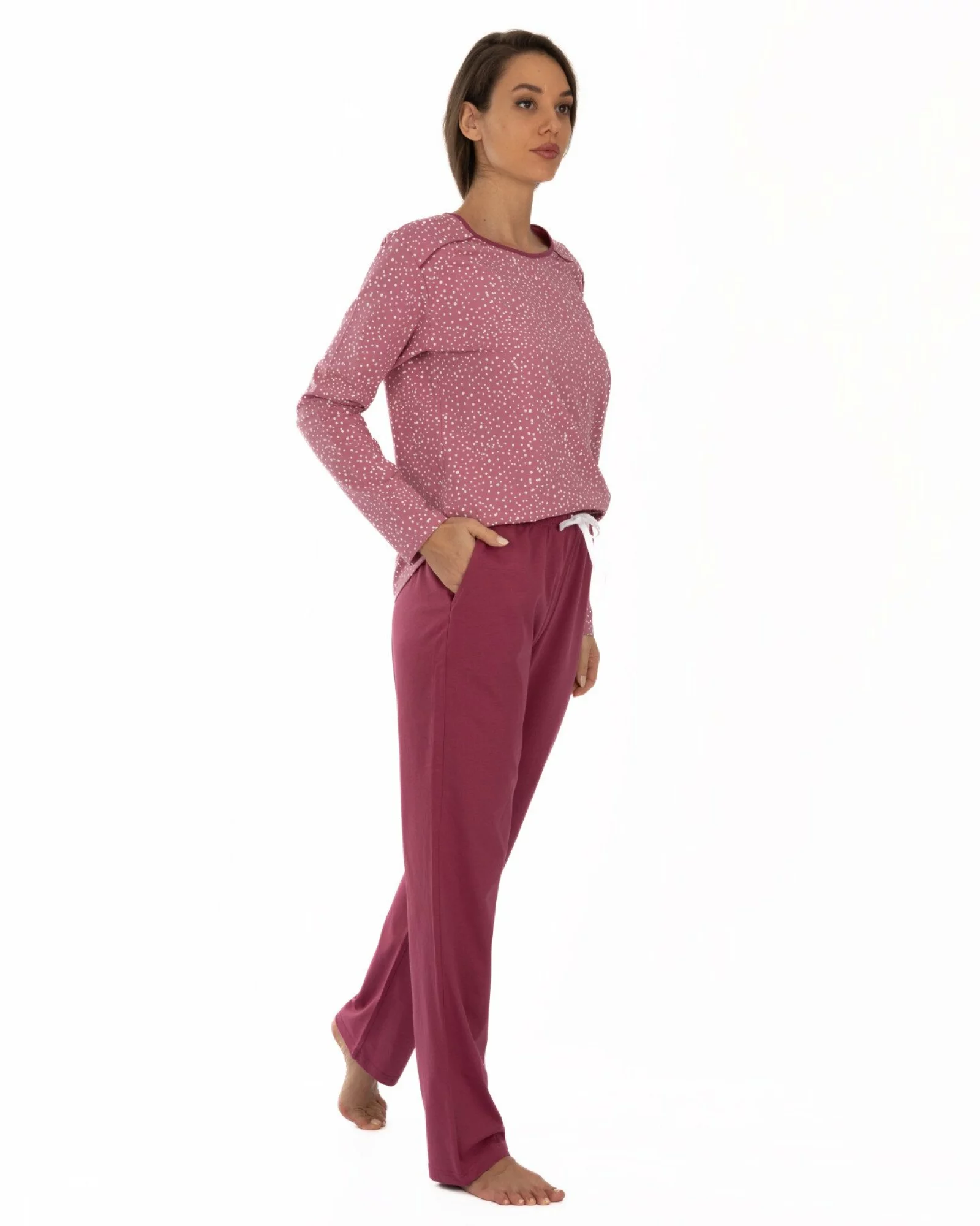 Pijama roz pudrat din bumbac
