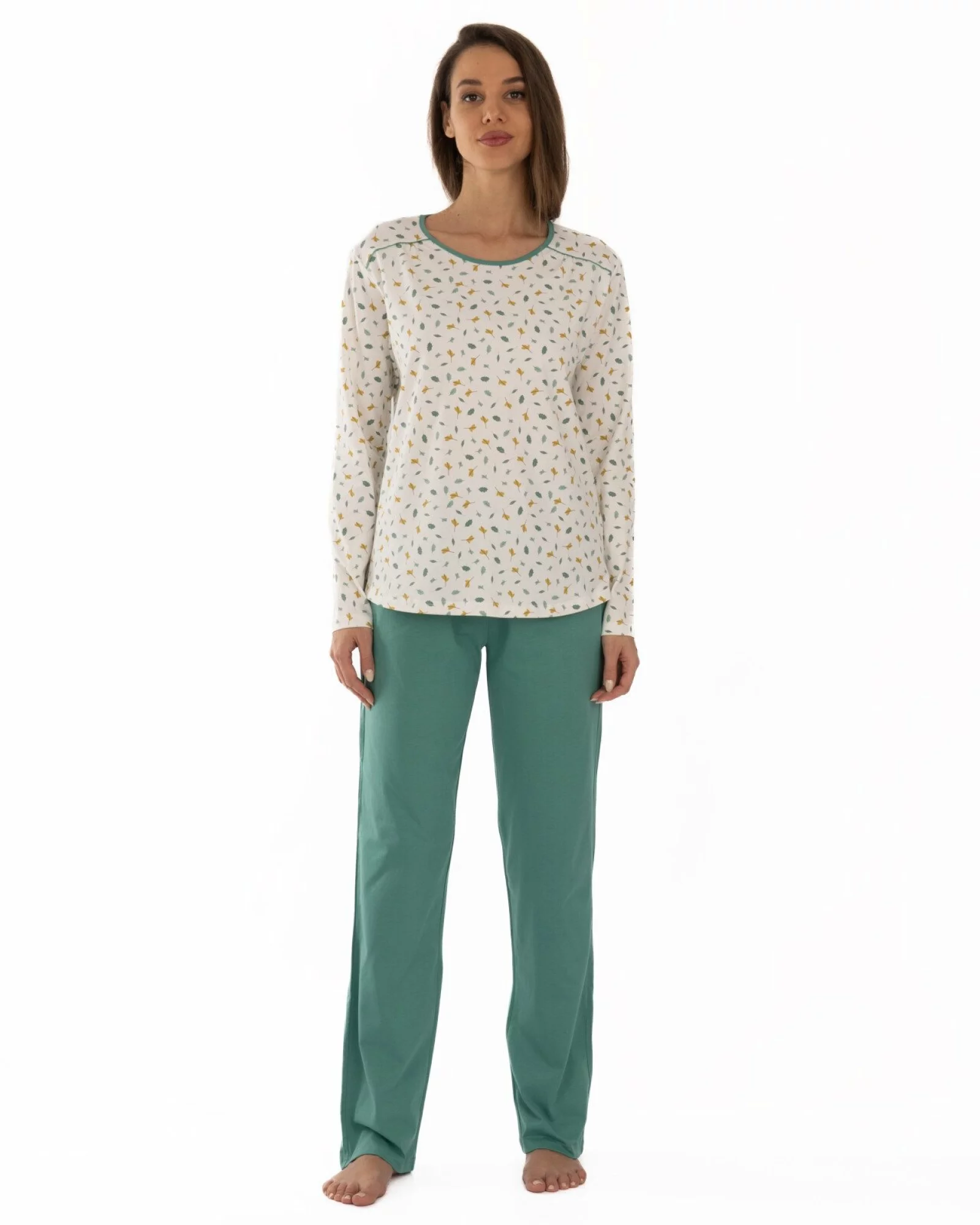 Pijama verde salvie din bumbac