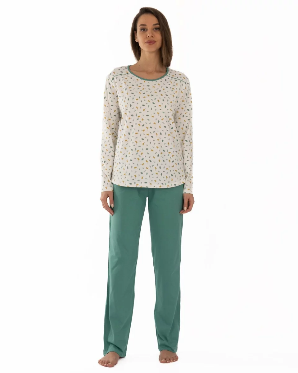 Pijama verde salvie din bumbac