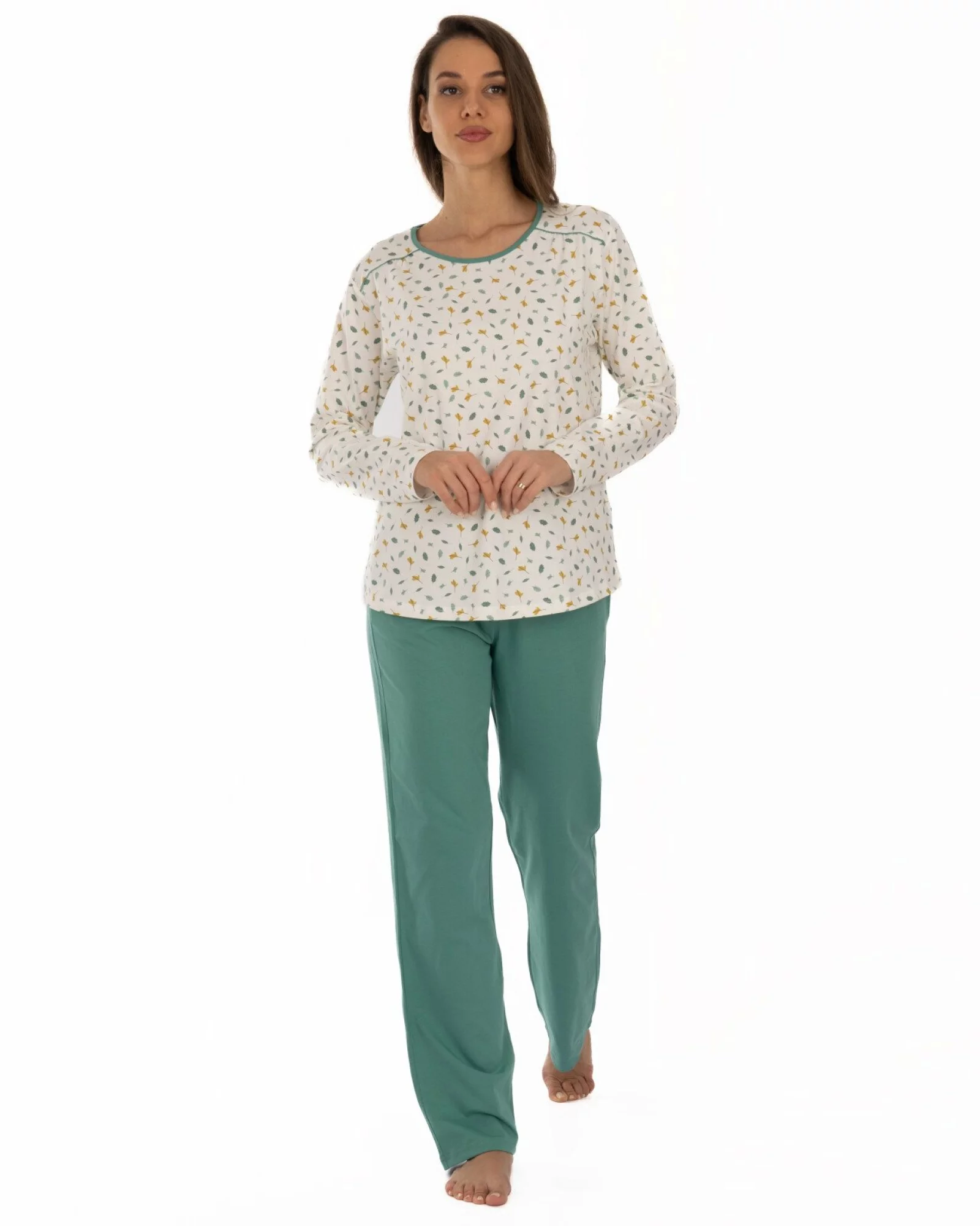 Pijama verde salvie din bumbac