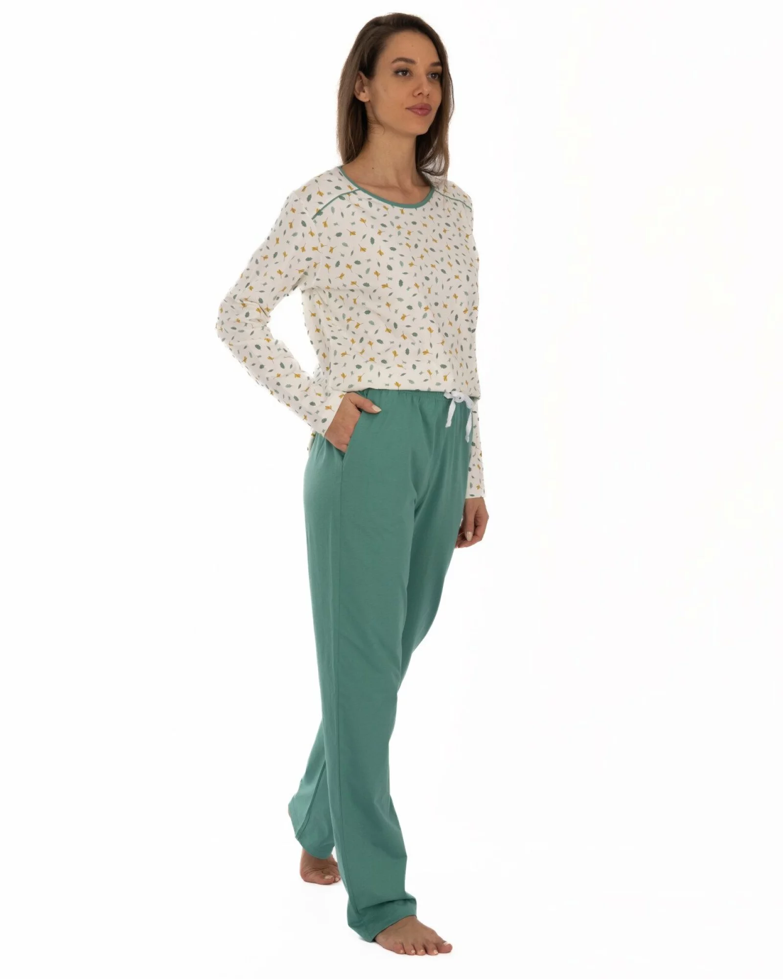 Pijama verde salvie din bumbac