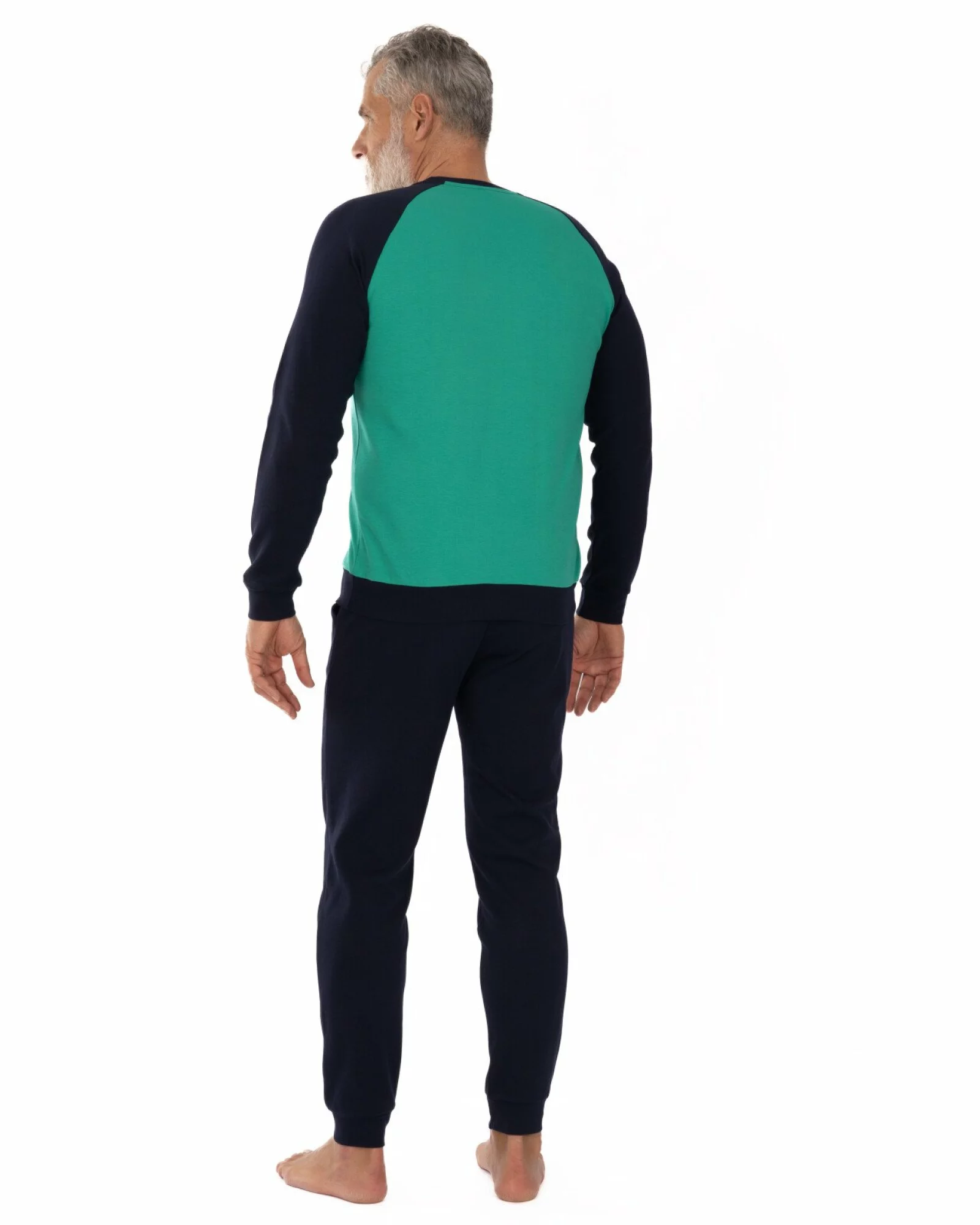 Set bărbați verde și bleumarin din interlock de bumbac, model raglan