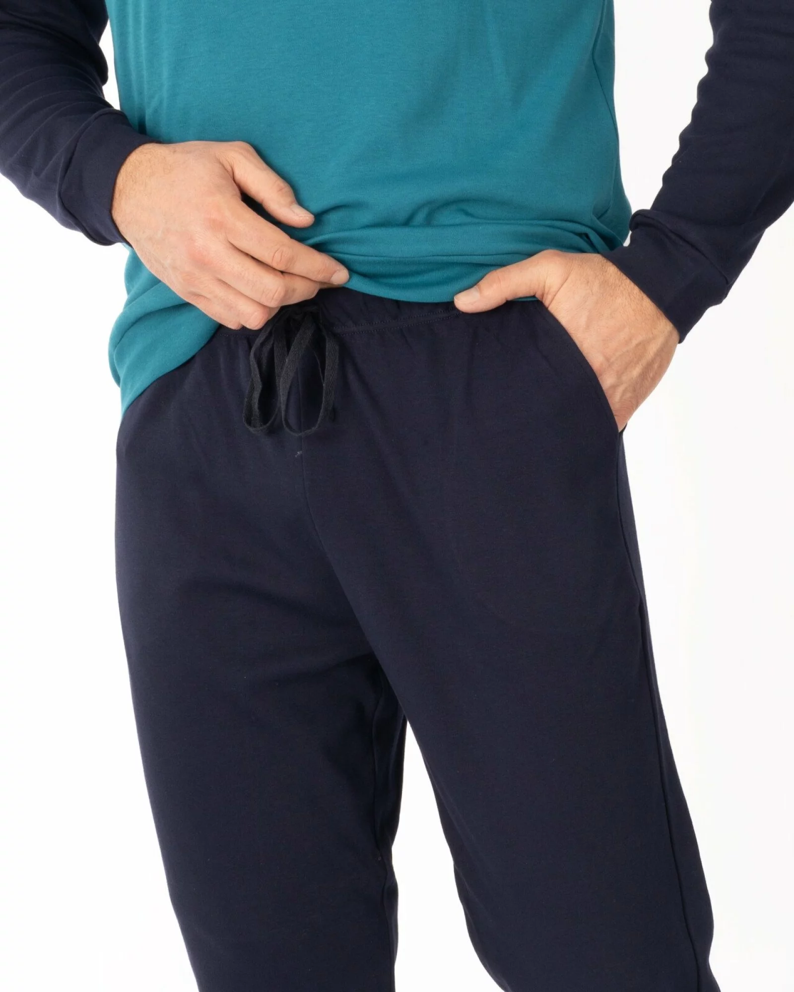Set bărbați petrol și bleumarin din interlock de bumbac, model raglan