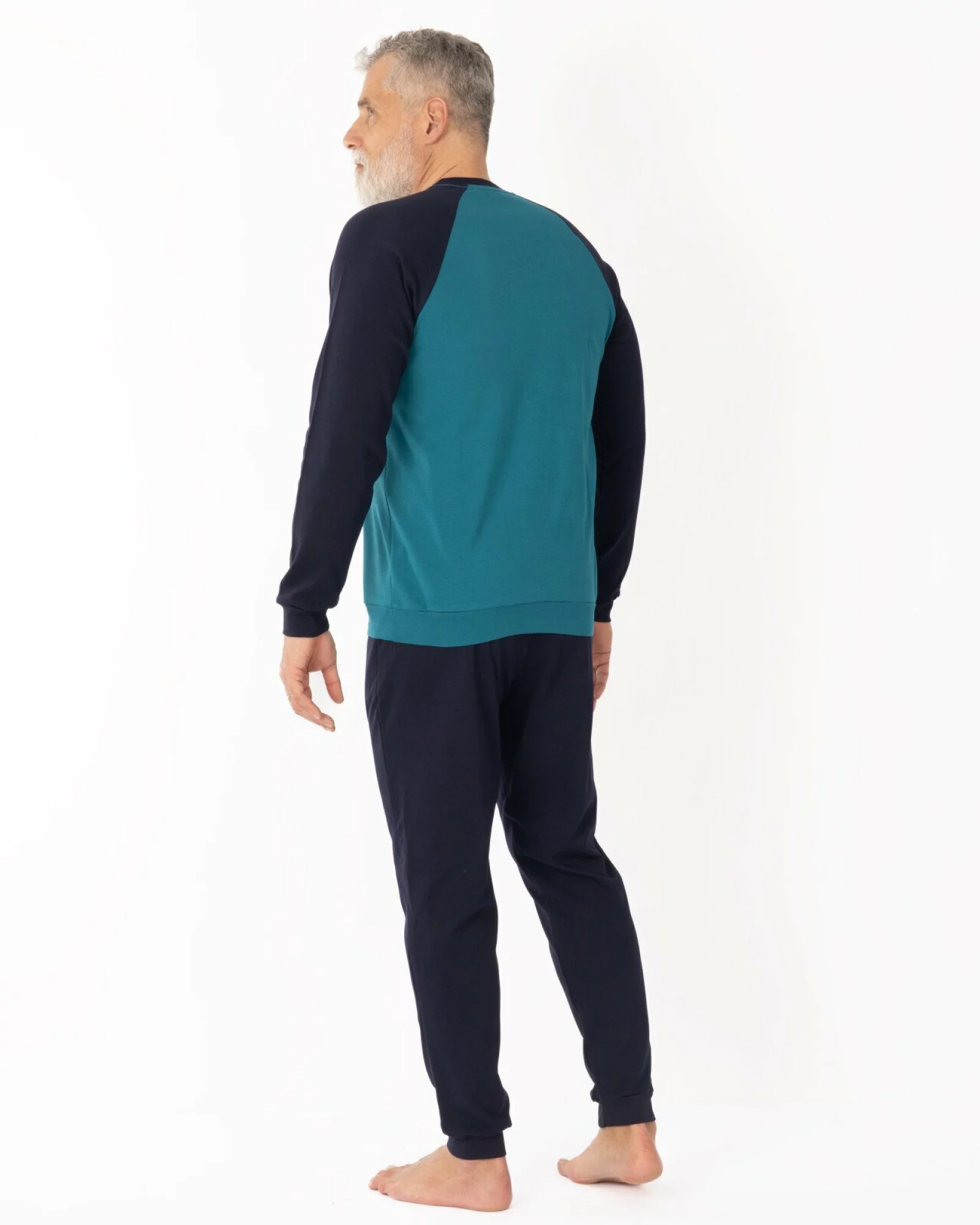 Set bărbați petrol și bleumarin din interlock de bumbac, model raglan