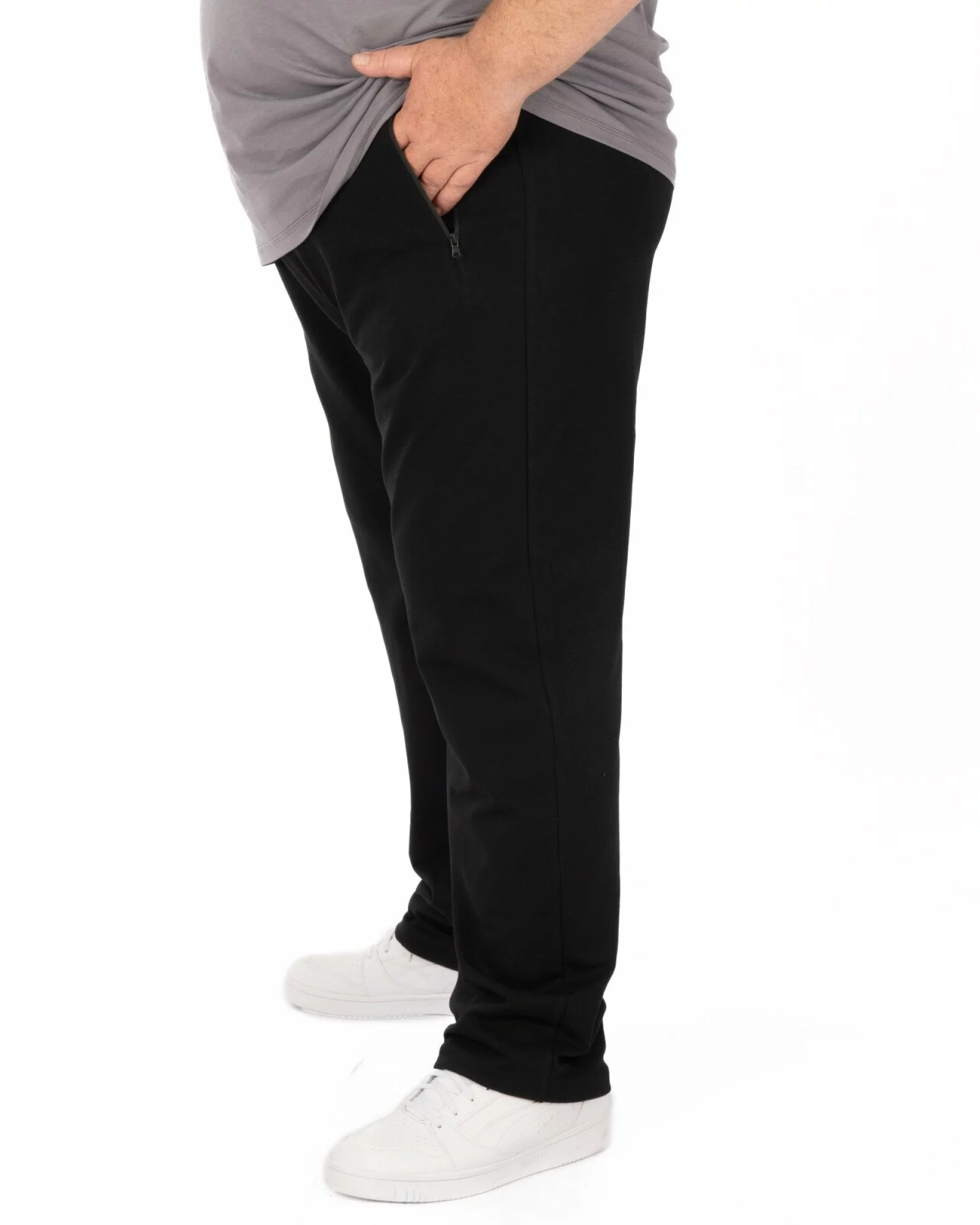 Pantaloni negri mărimi mari cu buzunare cu fermoar