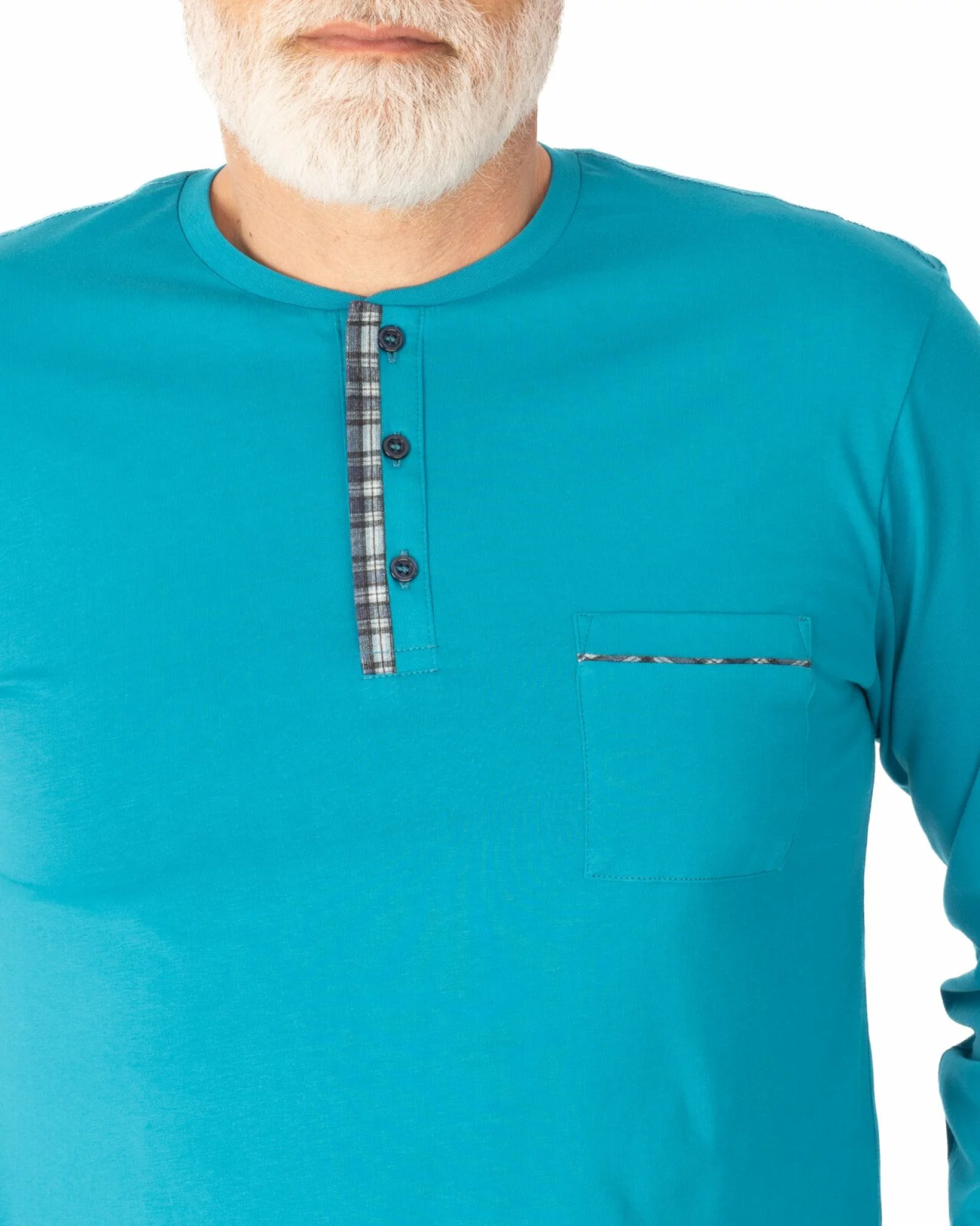 Pijama bărbați, culoare laguna, din bumbac, cu fentă în două culori