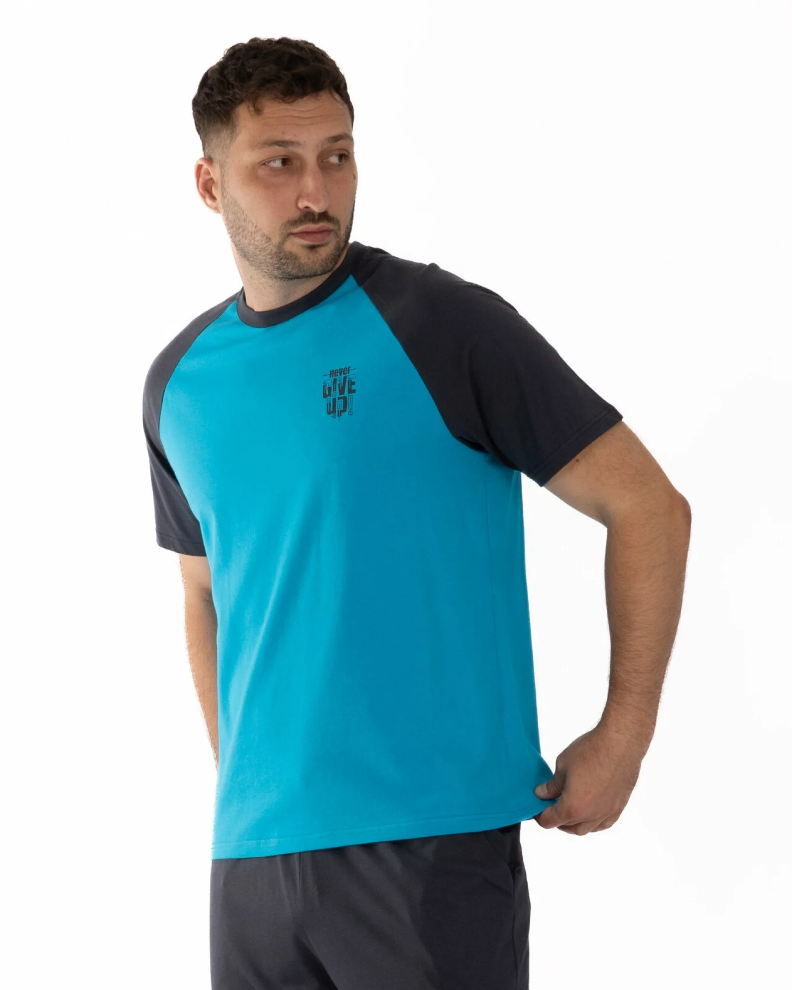 Pijama turcoaz bumbac ușor, model raglan