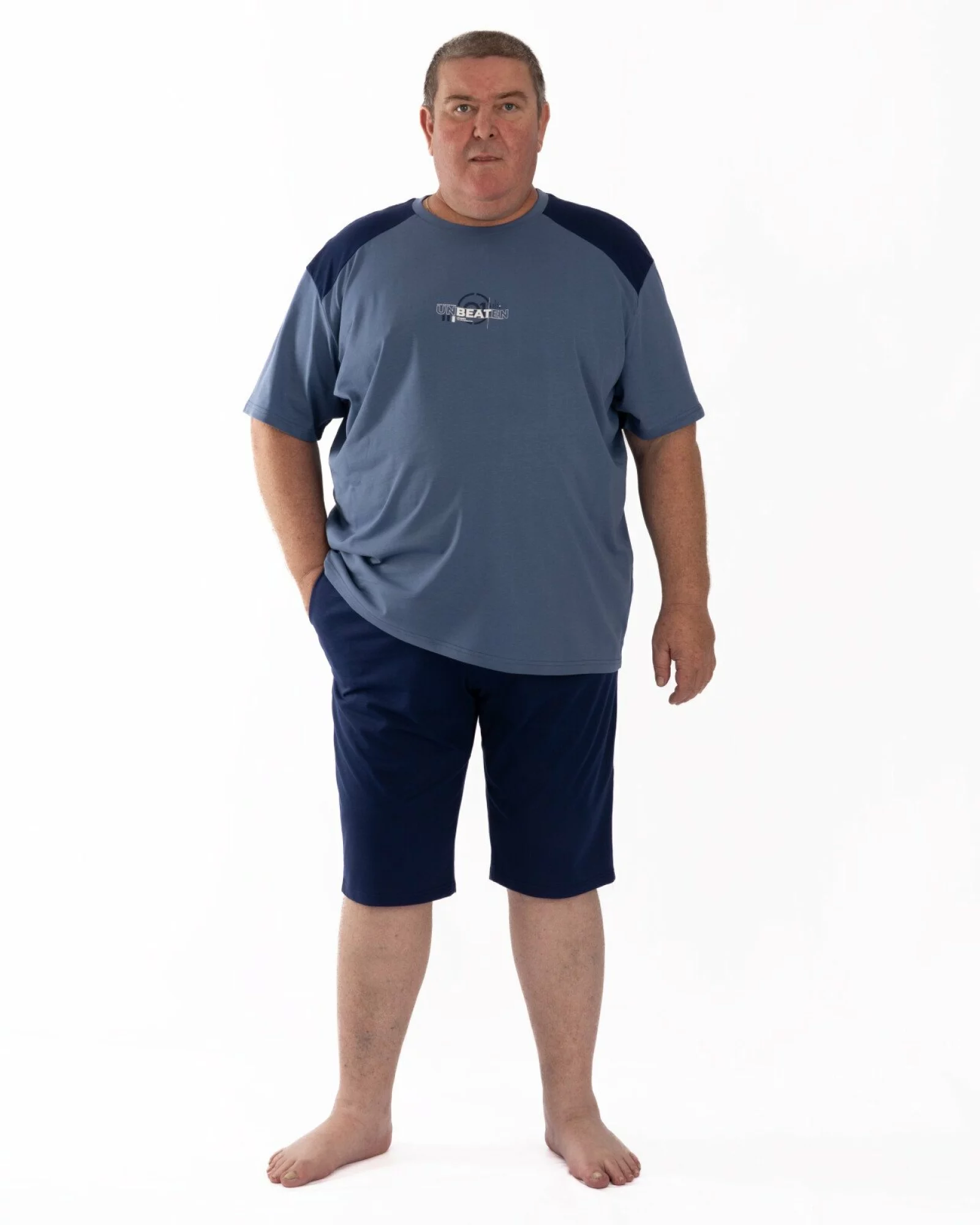 Pijama bărbați mărimi mari din bumbac ușor, albastru și bleumarin
