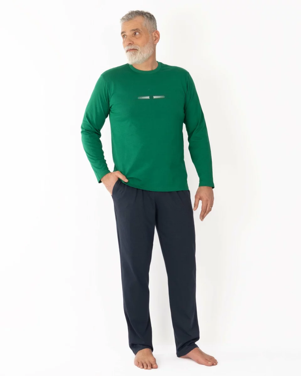 Pijama bărbați verde și gri din bumbac