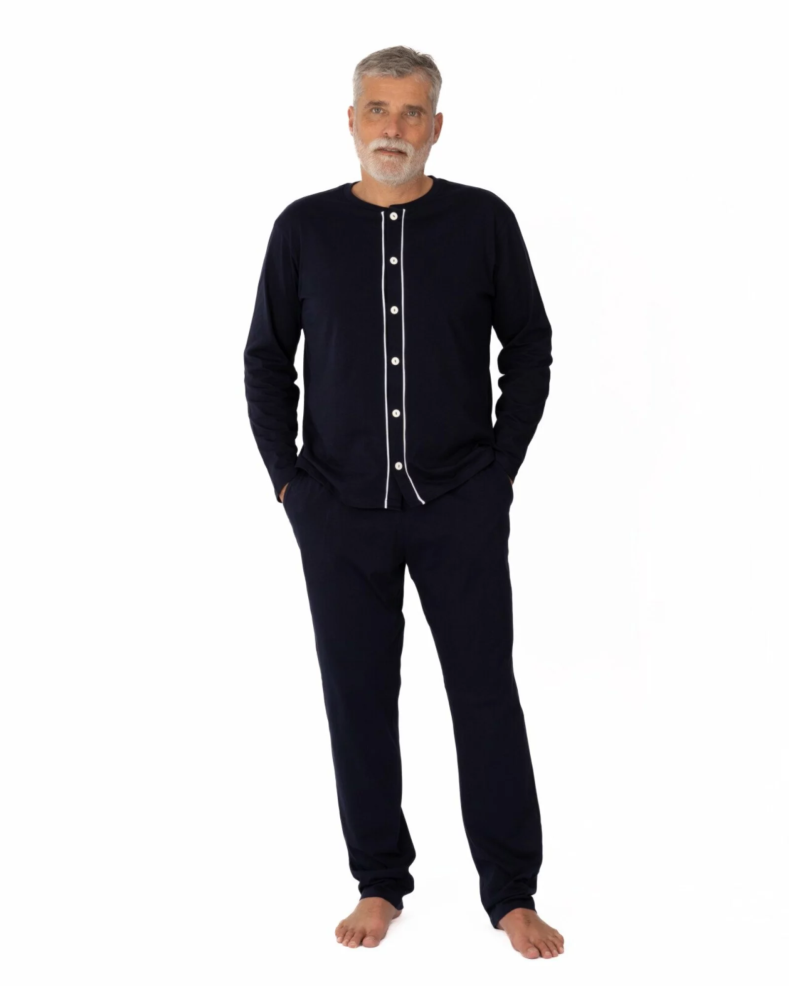 Pijama bărbați bleumarin din bumbac, cu nasturi