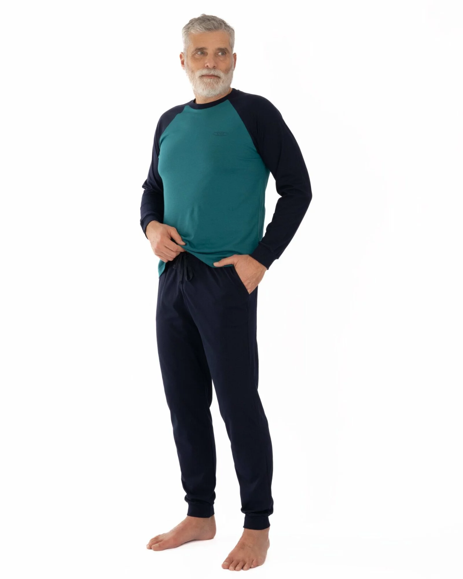 Pijama bărbați din bumbac ușor, culoare petrol și bleumarin, model raglan