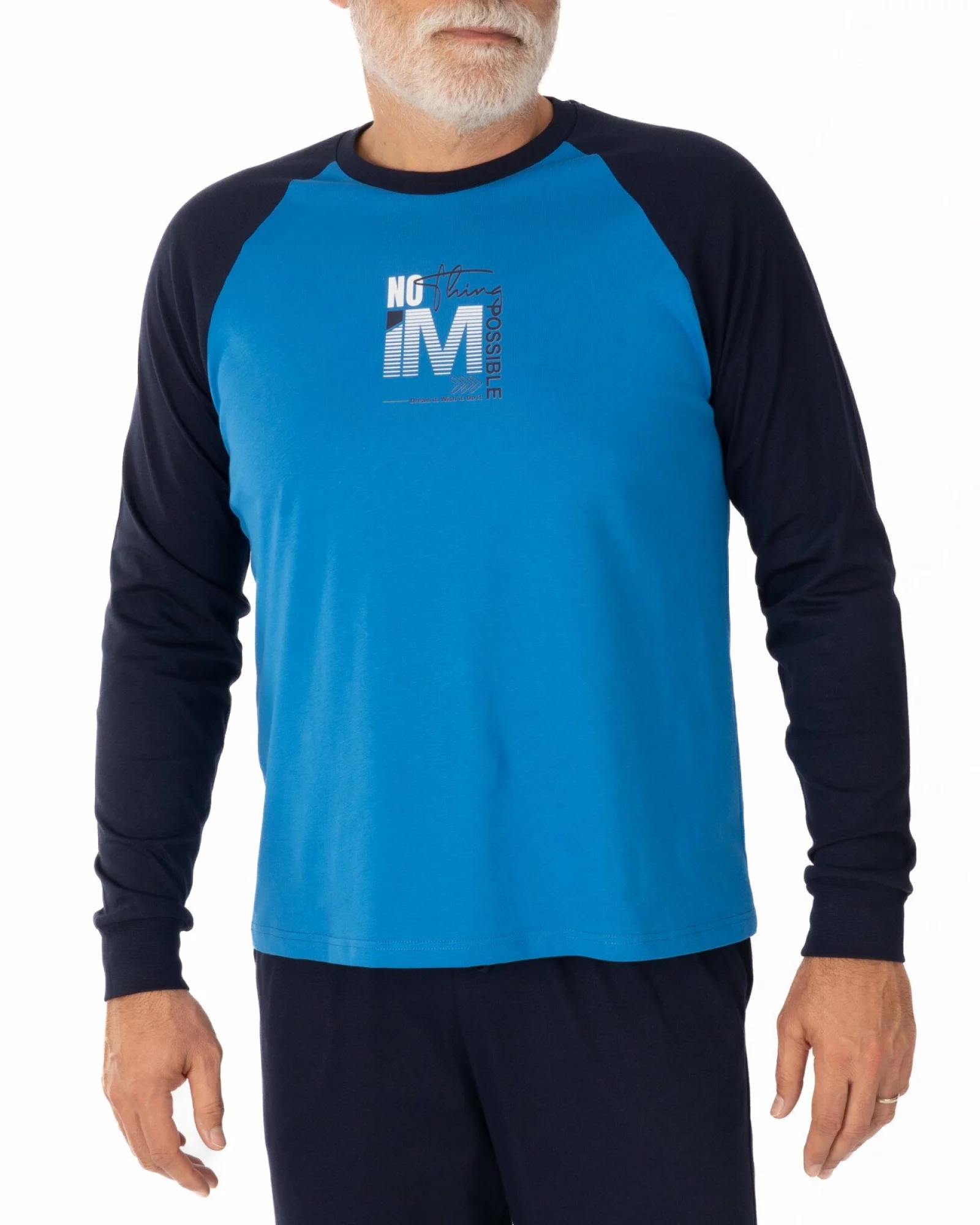 Pijama bărbați albastru și bleumarin din bumbac, model raglan