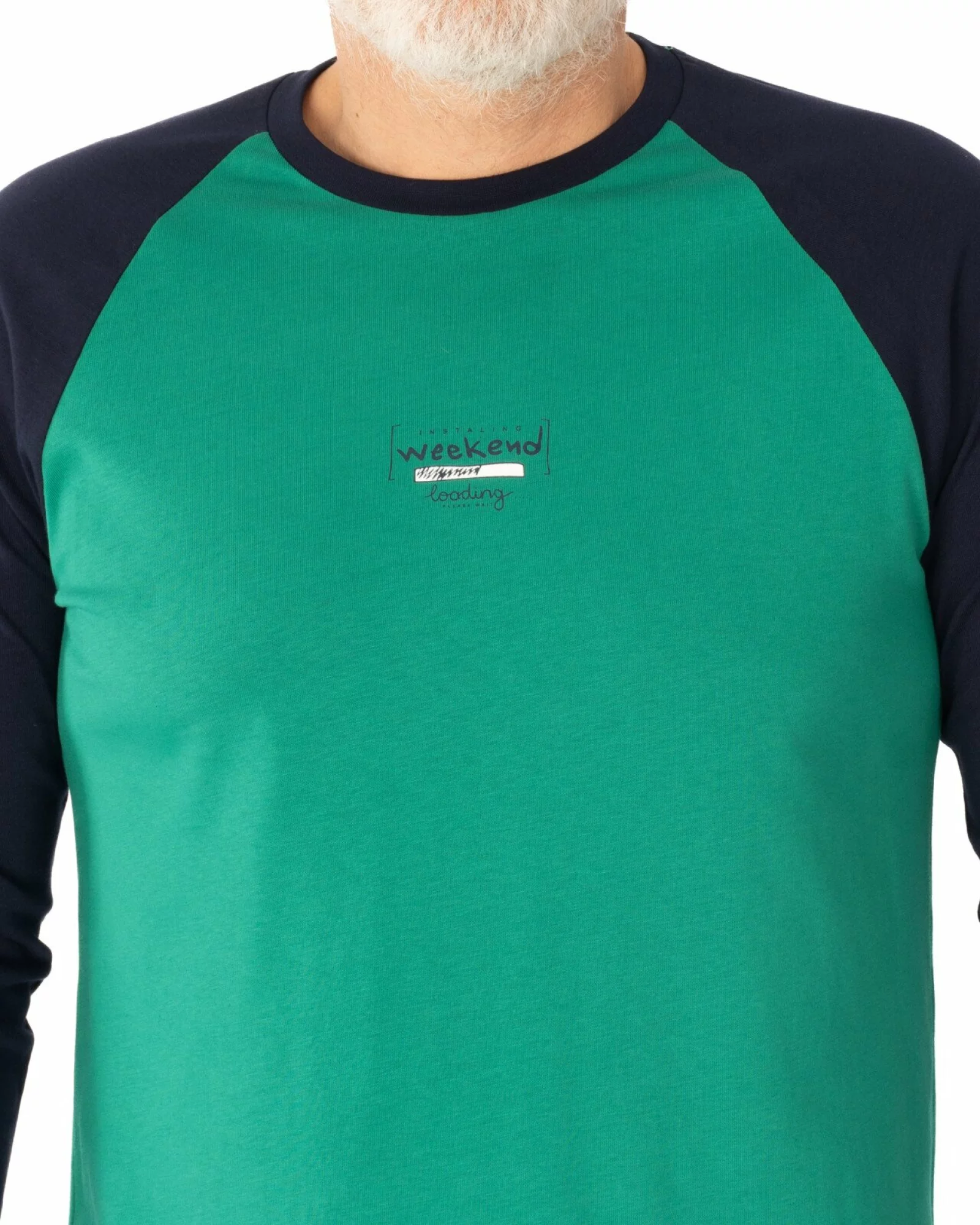 Pijama bărbați verde și bleumarin din bumbac, model raglan