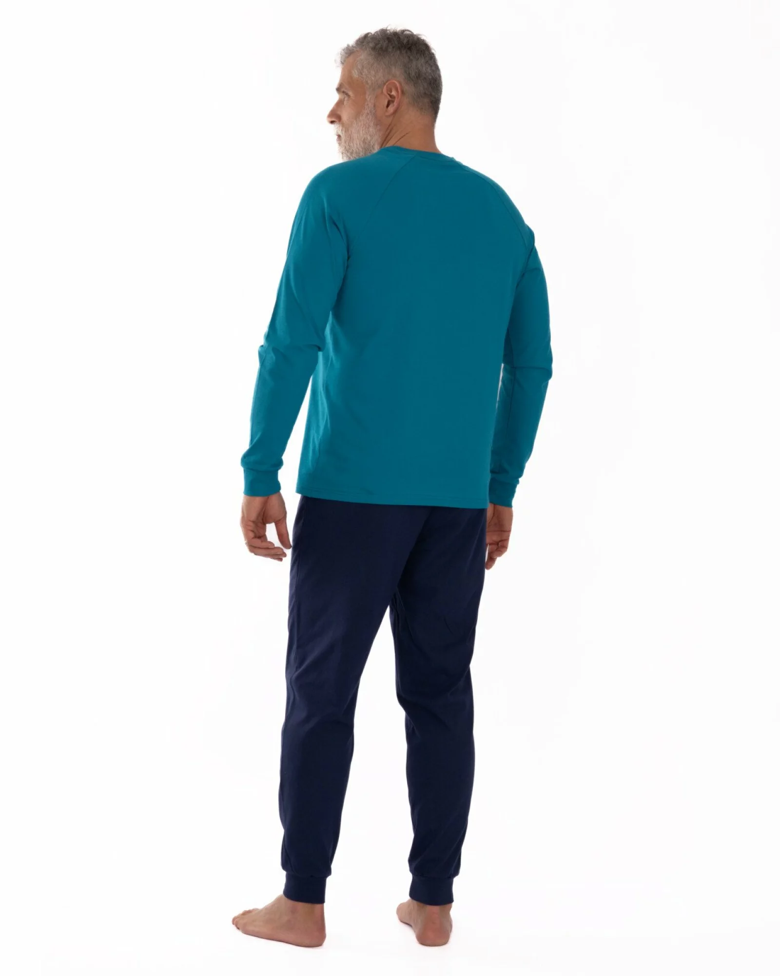 Pijama bărbați lagună și bleumarin din bumbac, model raglan