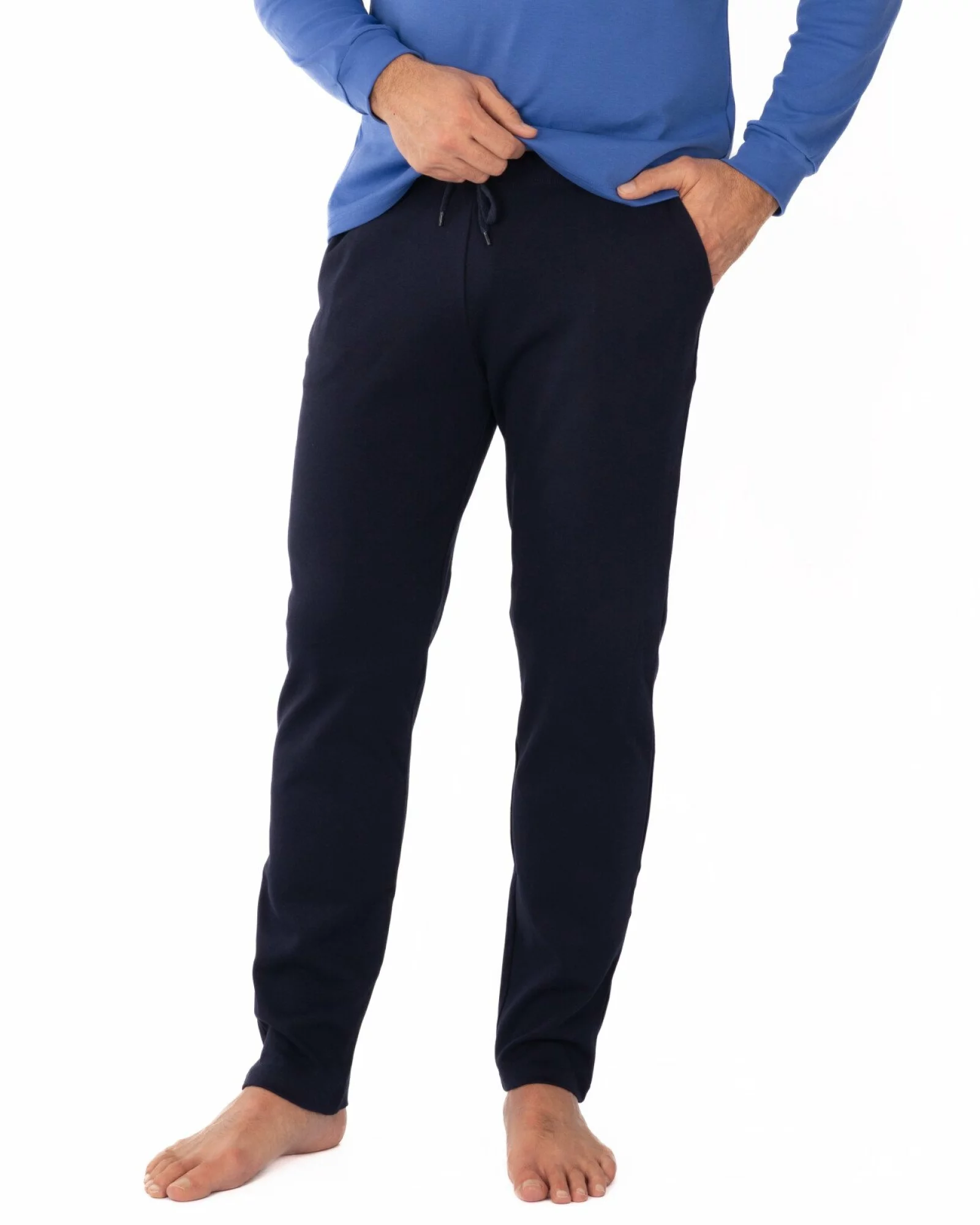 Pijama bărbați albastru intens și bleumarin din interlock, cu manșete