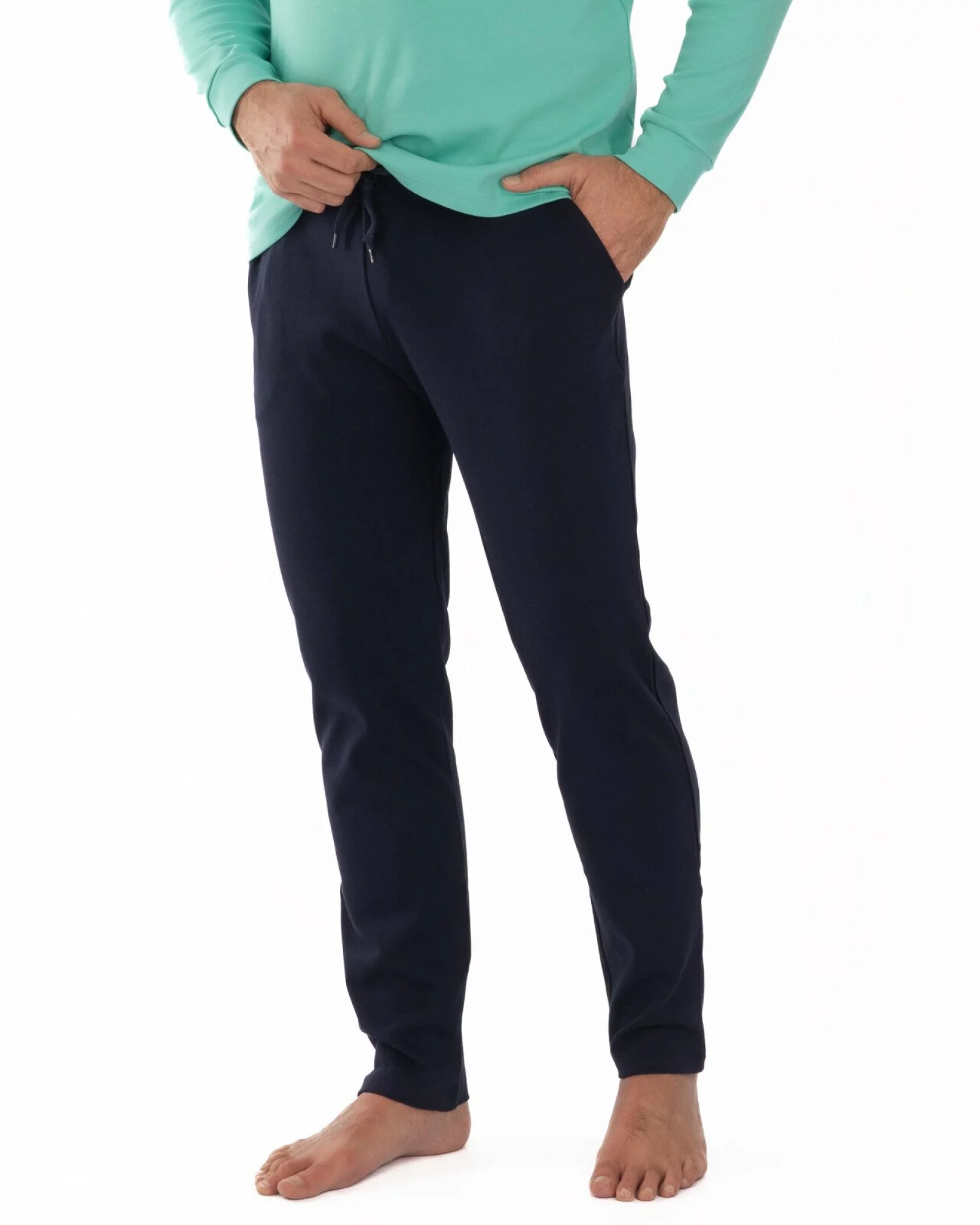 Pijama bărbați din interlock, culoare mint și bleumarin, cu manșete