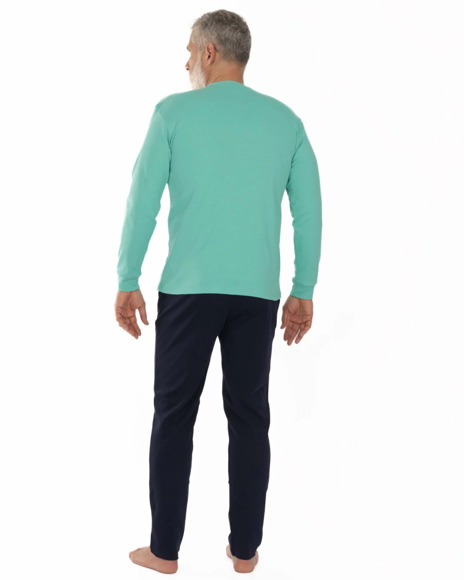 Pijama bărbați din interlock, culoare mint și bleumarin, cu manșete