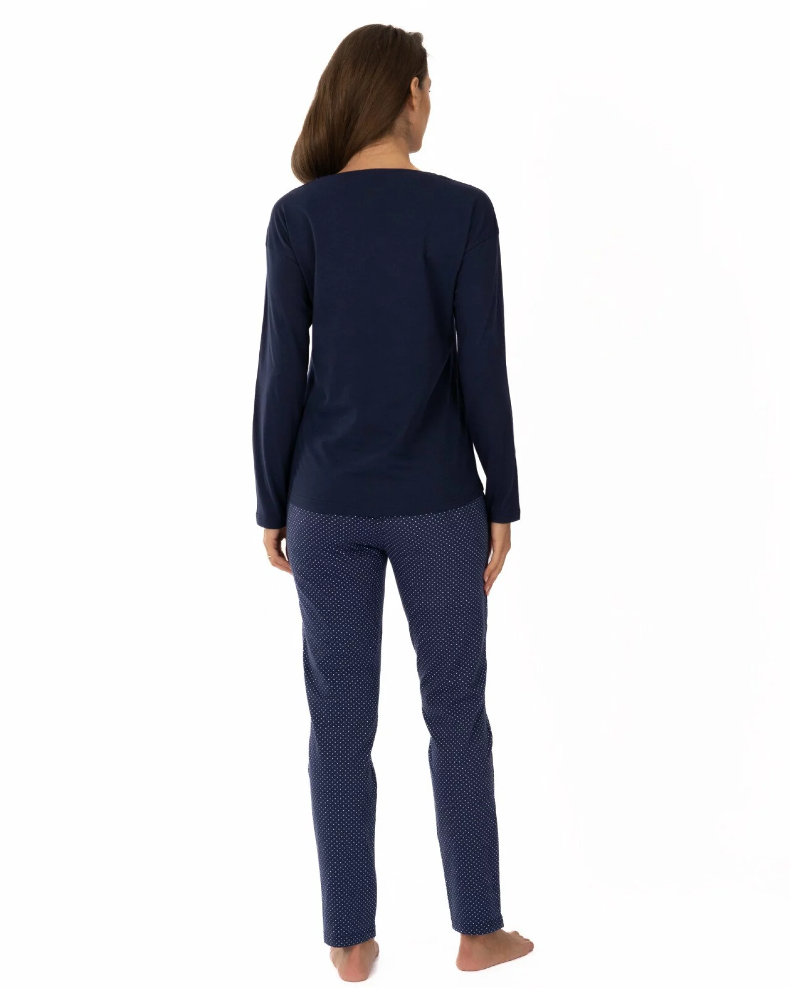 Pijama damă bleumarin din bumbac, lejeră, cu imprimeu