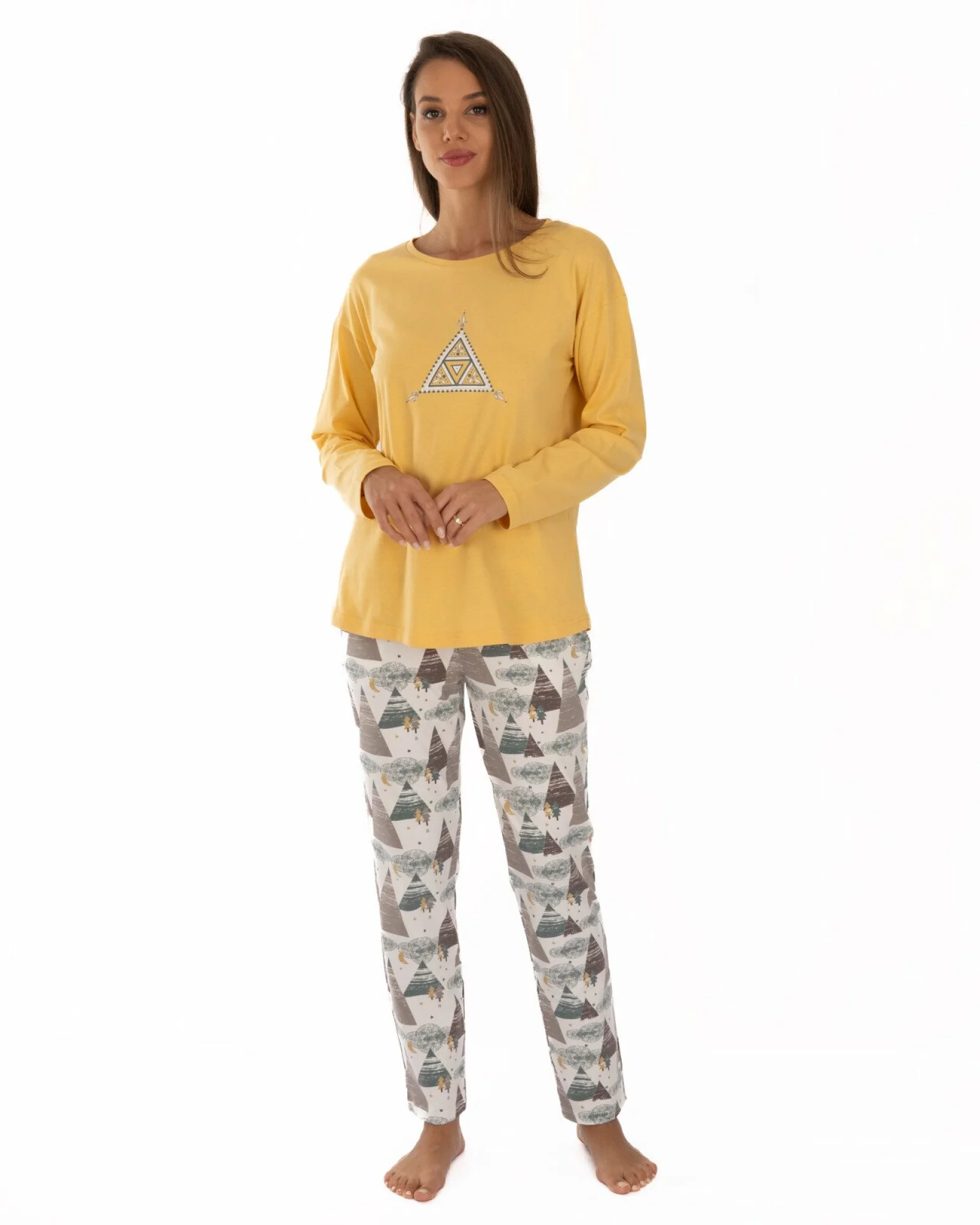 Pijama damă golden din bumbac, lejeră, cu imprimeu