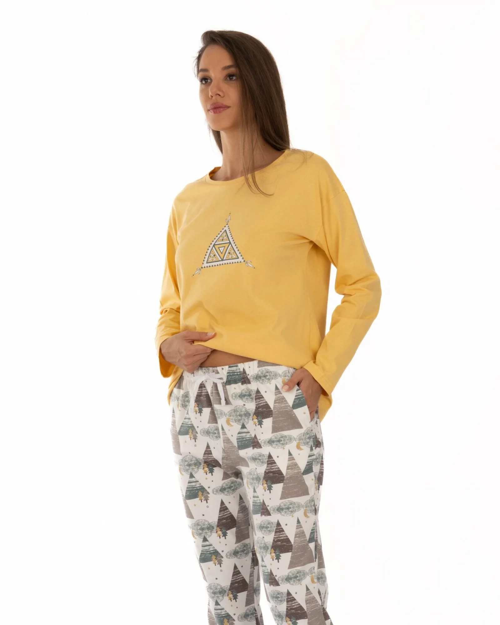 Pijama damă golden din bumbac, lejeră, cu imprimeu