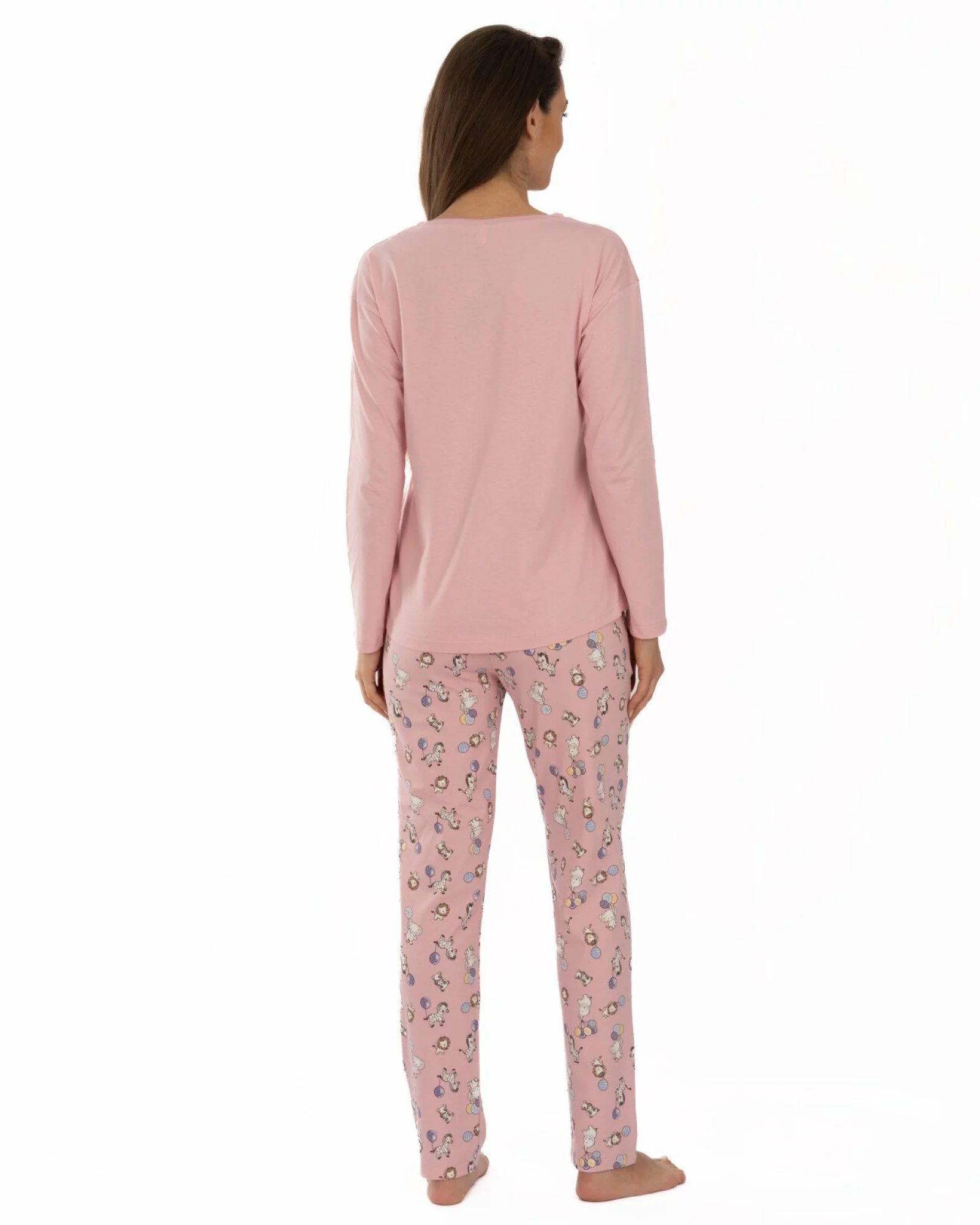 Pijama damă roz din bumbac, lejeră, cu imprimeu