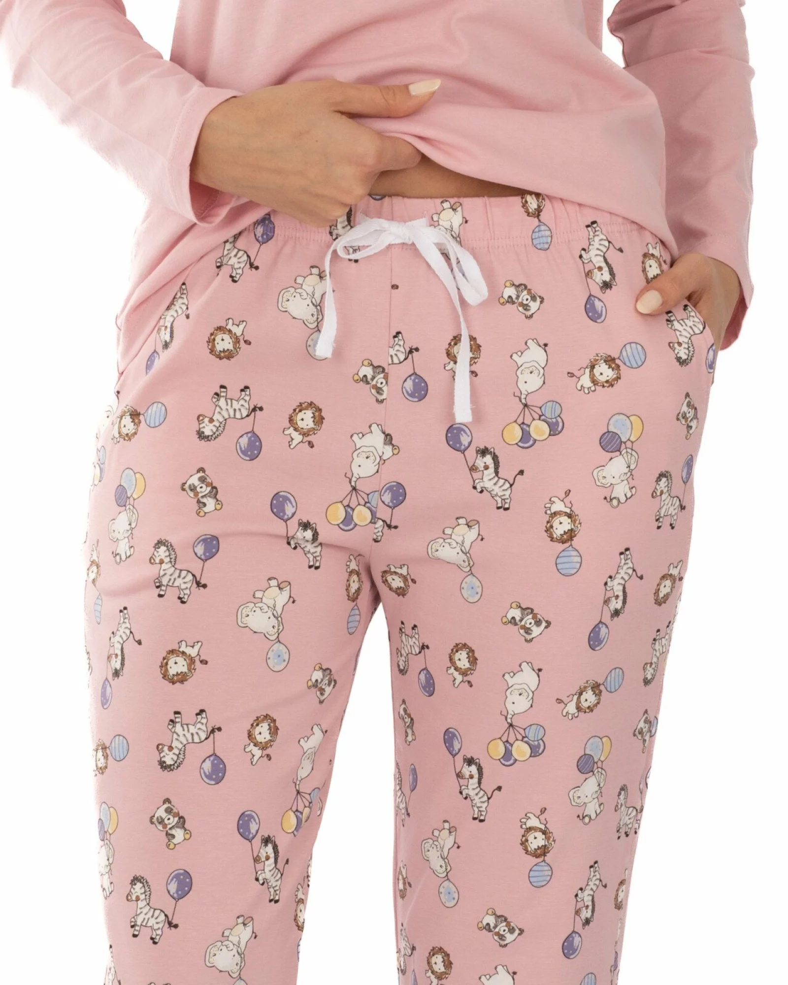 Pijama damă roz din bumbac, lejeră, cu imprimeu